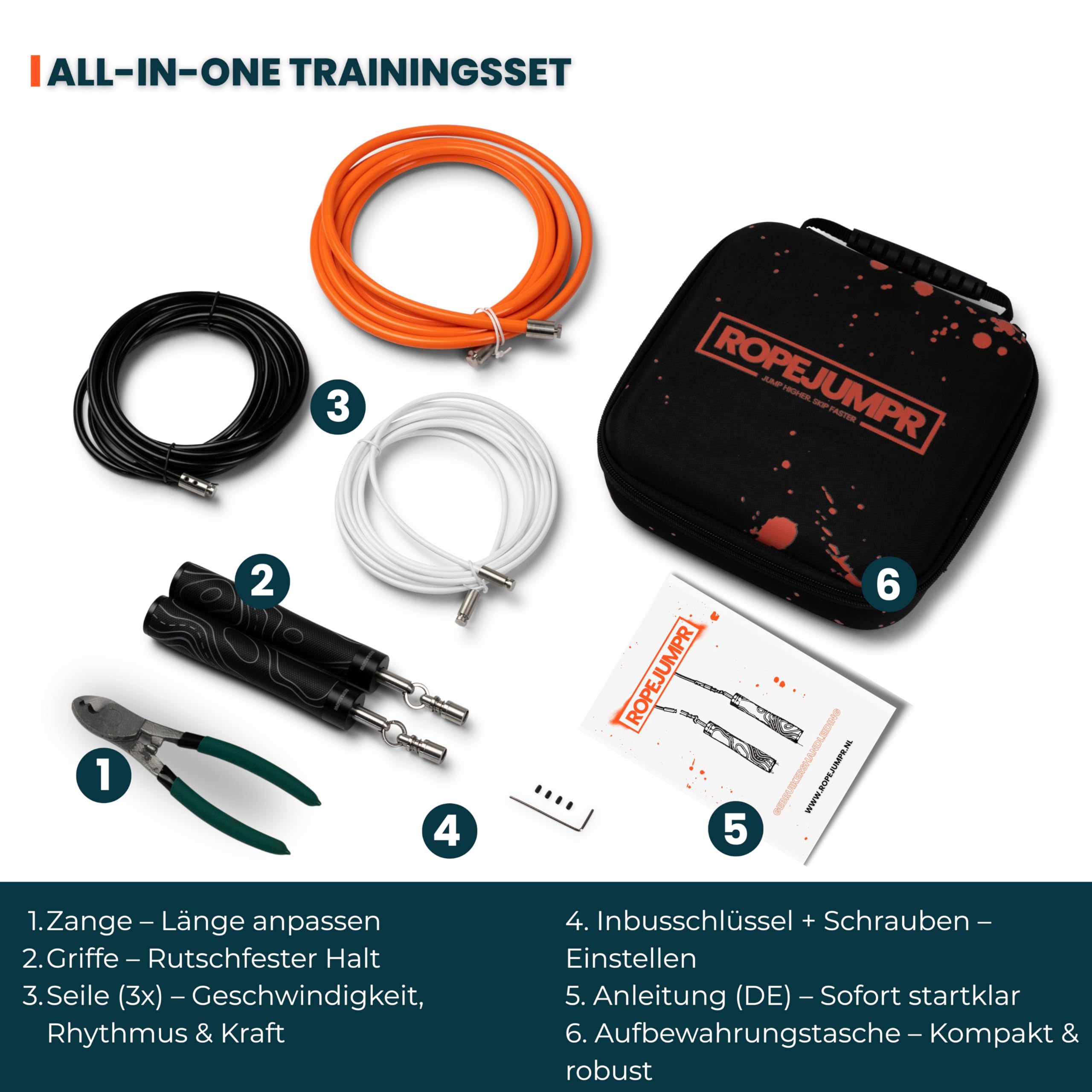 Springseil mit Gewicht – Verstellbares Heavy Rope Set Für HIIT, Krafttraining & Fettverbrennung – Inklusive 3 austauschbaren Kabeln und Aufbewahrungstasche