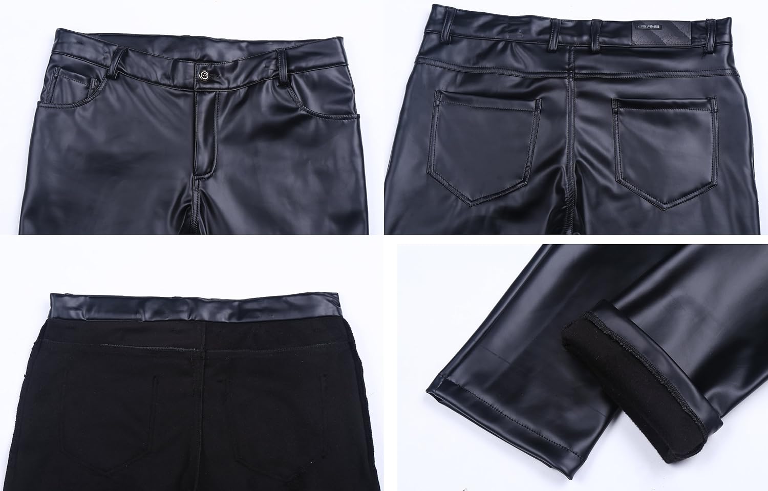 Idopy Men`s Business Slim Fit Five Pockets Faux Leather Pants Jeans Black 38 - Image 5