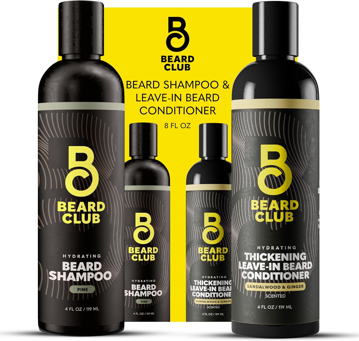 The Beard Club Beard Wash and Conditioner Set – Facial Hair Shampoo & Leave-In Conditioner for Men – Hydrating, Softener Mens Face Wash Grooming Care Gift Kit