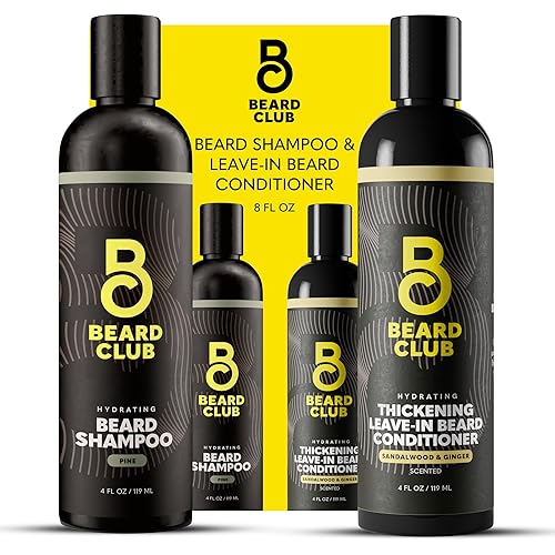 The Beard Club Beard Wash and Conditioner Set – Facial Hair Shampoo & Leave-In Conditioner for Men – Hydrating, Softener Mens Face Wash Grooming Care Gift Kit