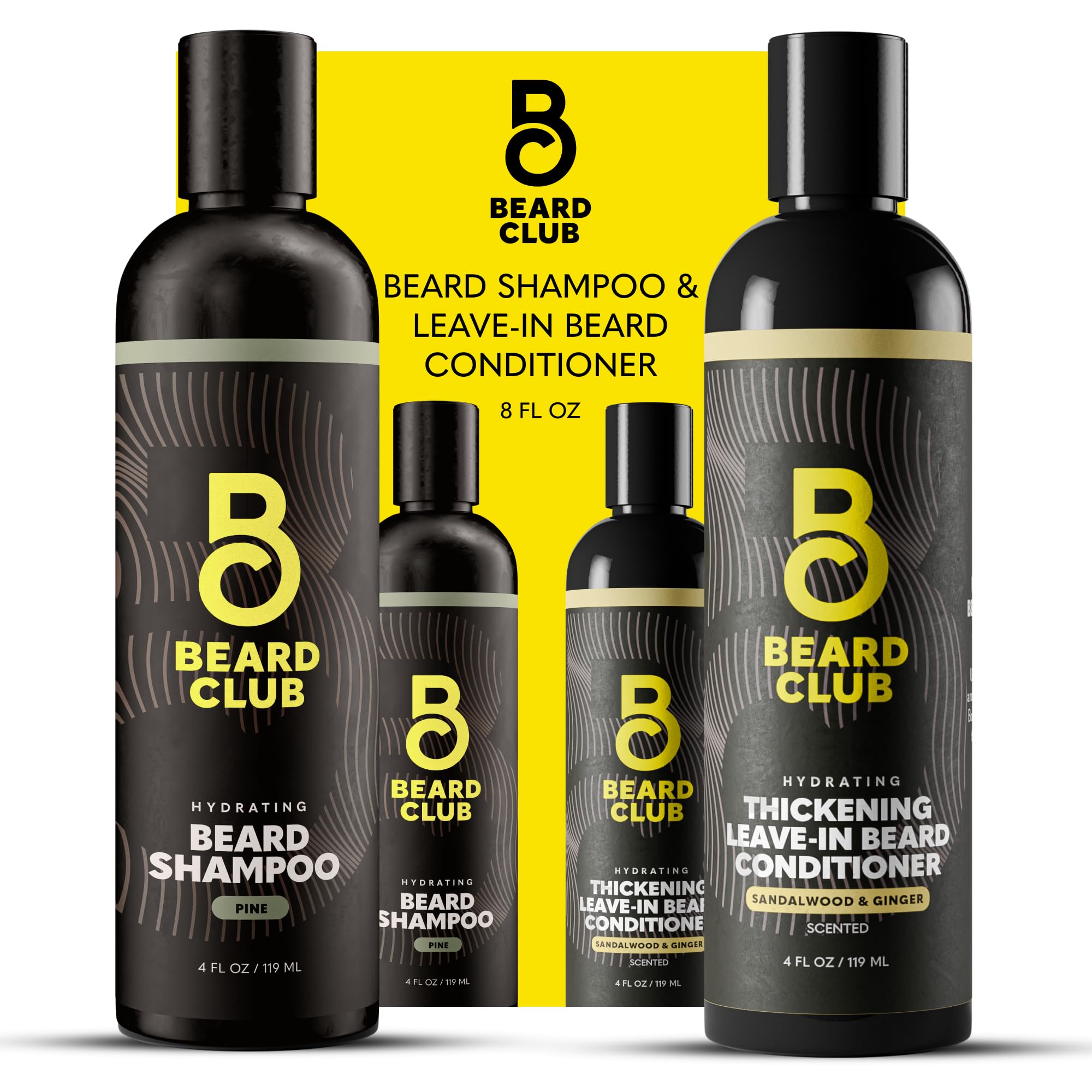 The Beard Club Beard Wash and Conditioner Set – Facial Hair Shampoo & Leave-In Conditioner for Men – Hydrating, Softener Mens Face Wash Grooming Care Gift Kit