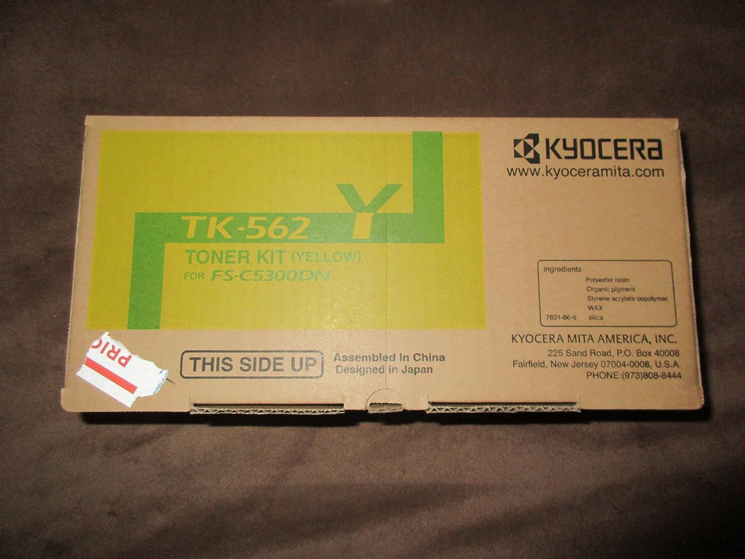 Kyocera 1T02HNAUS0 Model TK-562Y Yellow Toner Cartridge For Use with P6030cdn, FS-C5300DN and FS-C5350DN Laser Printers; Up To 10000 Pages at 5% Coverage