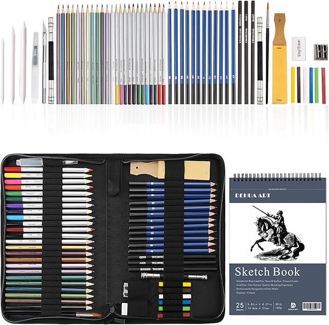 Drawing Pencils and Sketch Set Professional 57 Pieces Drawing and Sketching Pencil Set with Portable Case Sketch Pencils Drawing Art Tool Kit