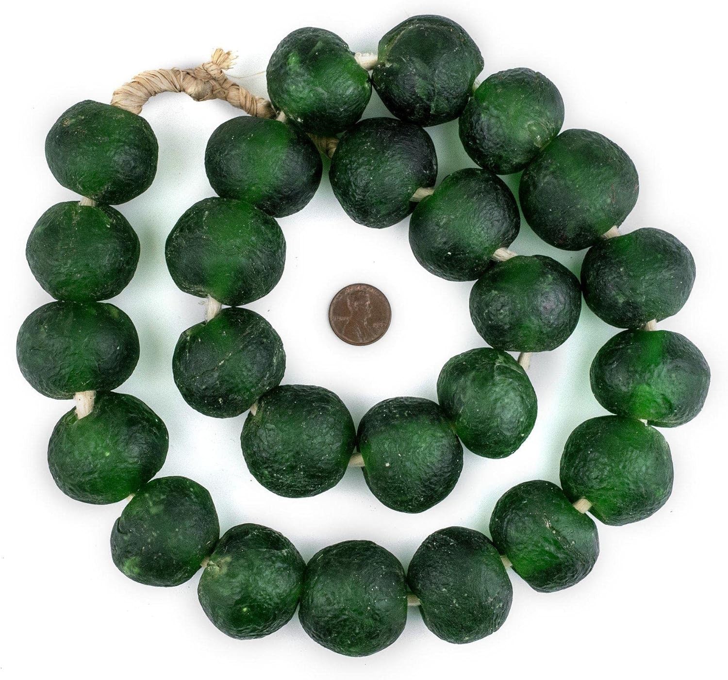 Super Jumbo Recycled Glass Beads - Beaded Wall Hangings - Extra Large African Sea Glass Beads 32-35mm - The Bead Chest (Green)