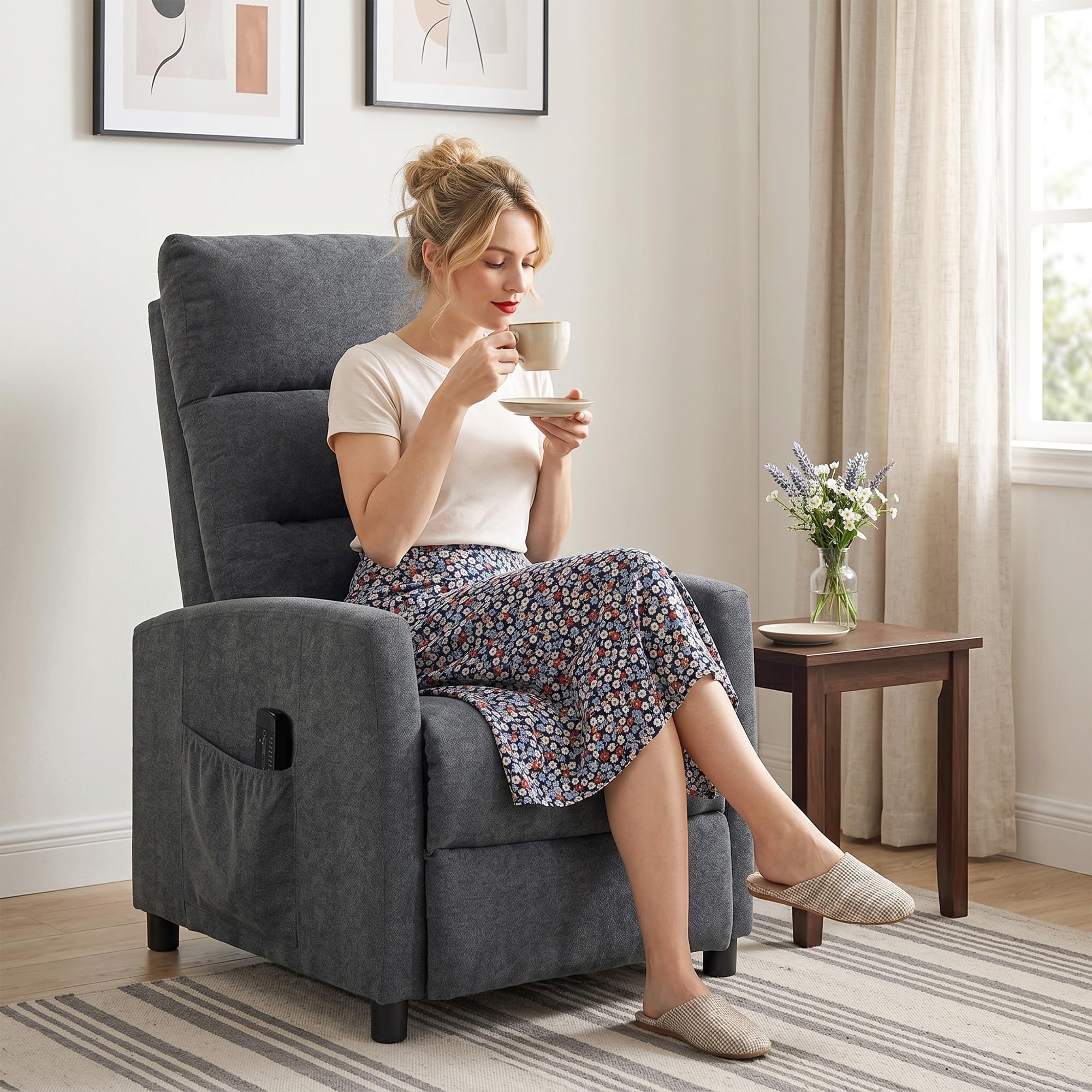 HOMCOM Sillón de Masaje, Sillón Relax Reclinable 160° con Mando a Distancia, Reposapiés, 2 Zonas de Masaje, Respaldo Alto, Asiento de Muelles, Bolsillos, Tapizado en Chenilla, 66x91x108 cm Gris Oscuro