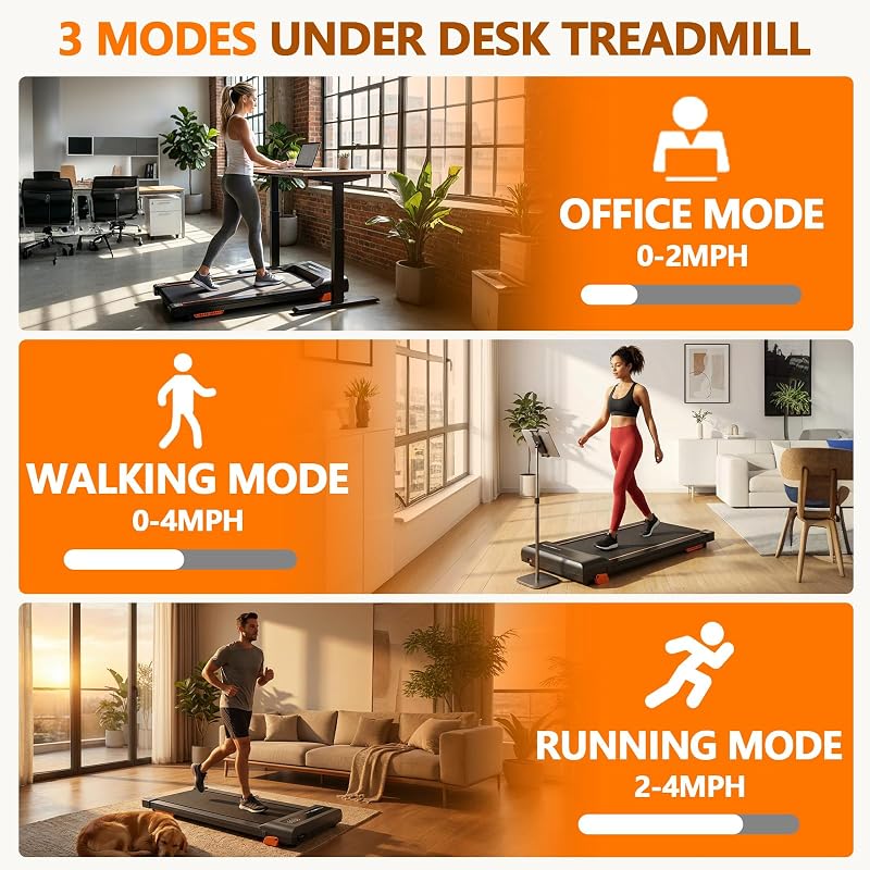 Walking Pad with Incline, Under Desk Treadmill for Home Office, Quiet Compact Portable Treadmill, 300 LBS Capacity, Remote Control, LED Display, No Assembly (Black) image 4