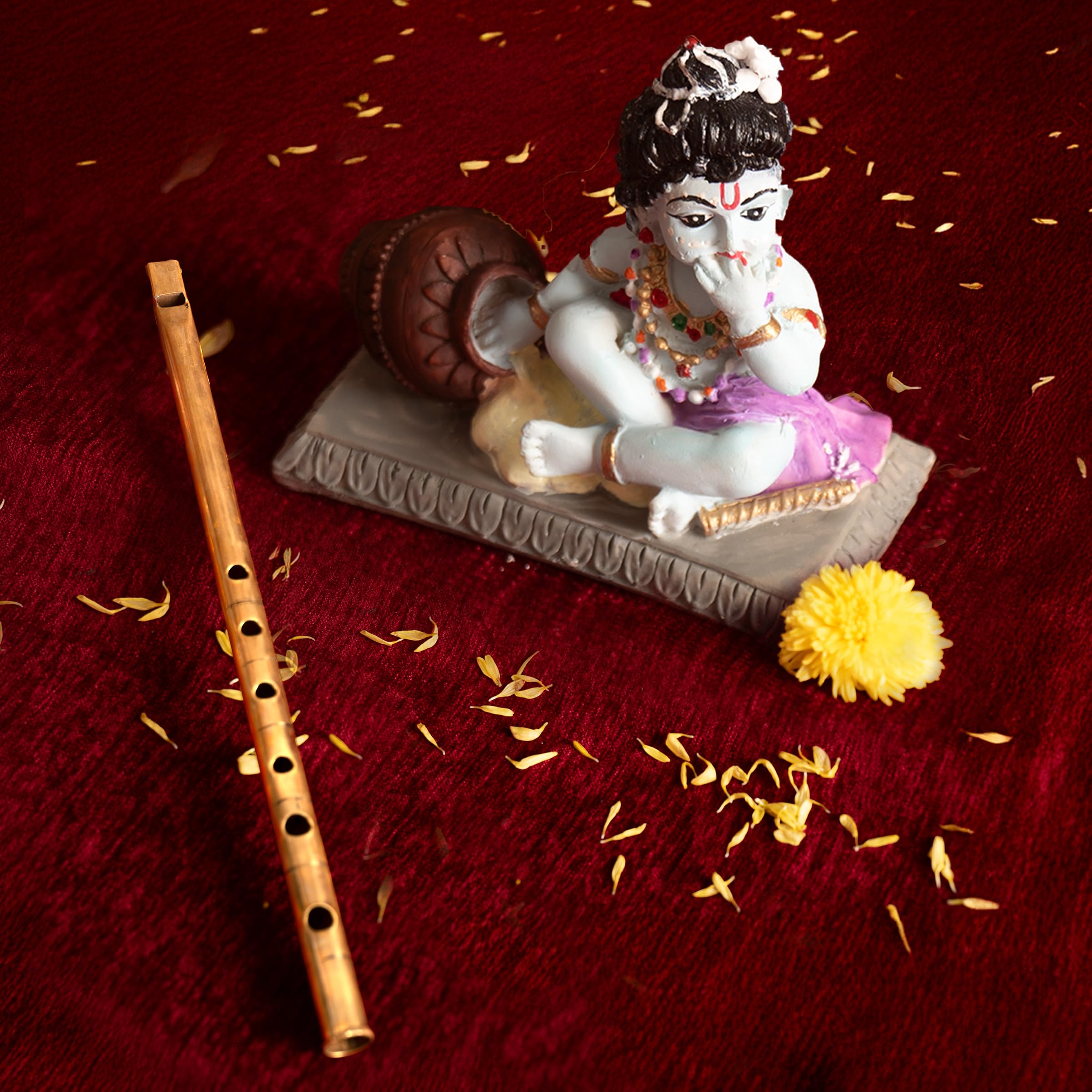 Decorative Traditional Handmade Brass Flute Pital Basuri Indian Musical Instrument for gifting and Decoration (Brass Flute) - Image 2