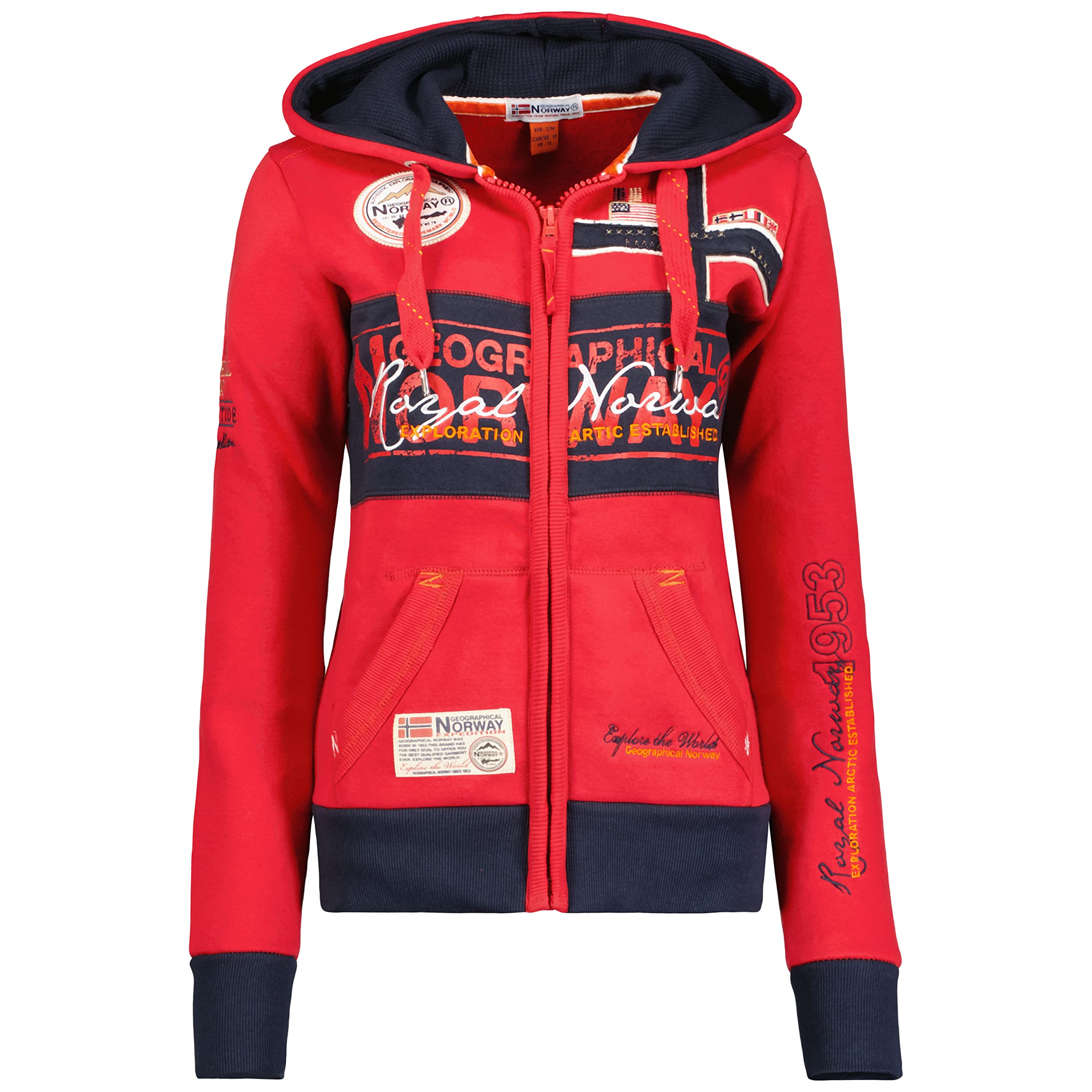 Geographical Norway Women's Red Flyer Lady - Hooded Sweatshirt Pockets - Casual Long Sleeve Warm Hoodie Jacket Tops, Xl