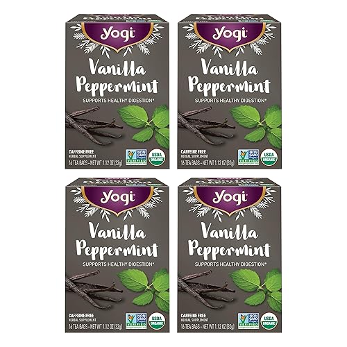 Yogi Té - Té de menta vainilla (paquete de 4) - Apoya la digestión saludable - Liberación limitada de vacaciones - Sin cafeína - 64 bolsas de té de