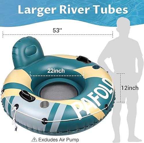 Miniatura 2 de River Tubes for Floating Heavy Duty, Pool Float Adult, 53" Inflatable Float Tube for Beach Lake Rafting, River Floats with Mesh Bottom