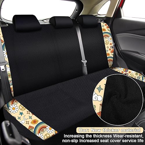 Miniatura 4 de Riakrum Juego completo de 15 fundas de asiento de automóvil estilo hippie bohemio, protector de asiento delantero con margaritas, funda para