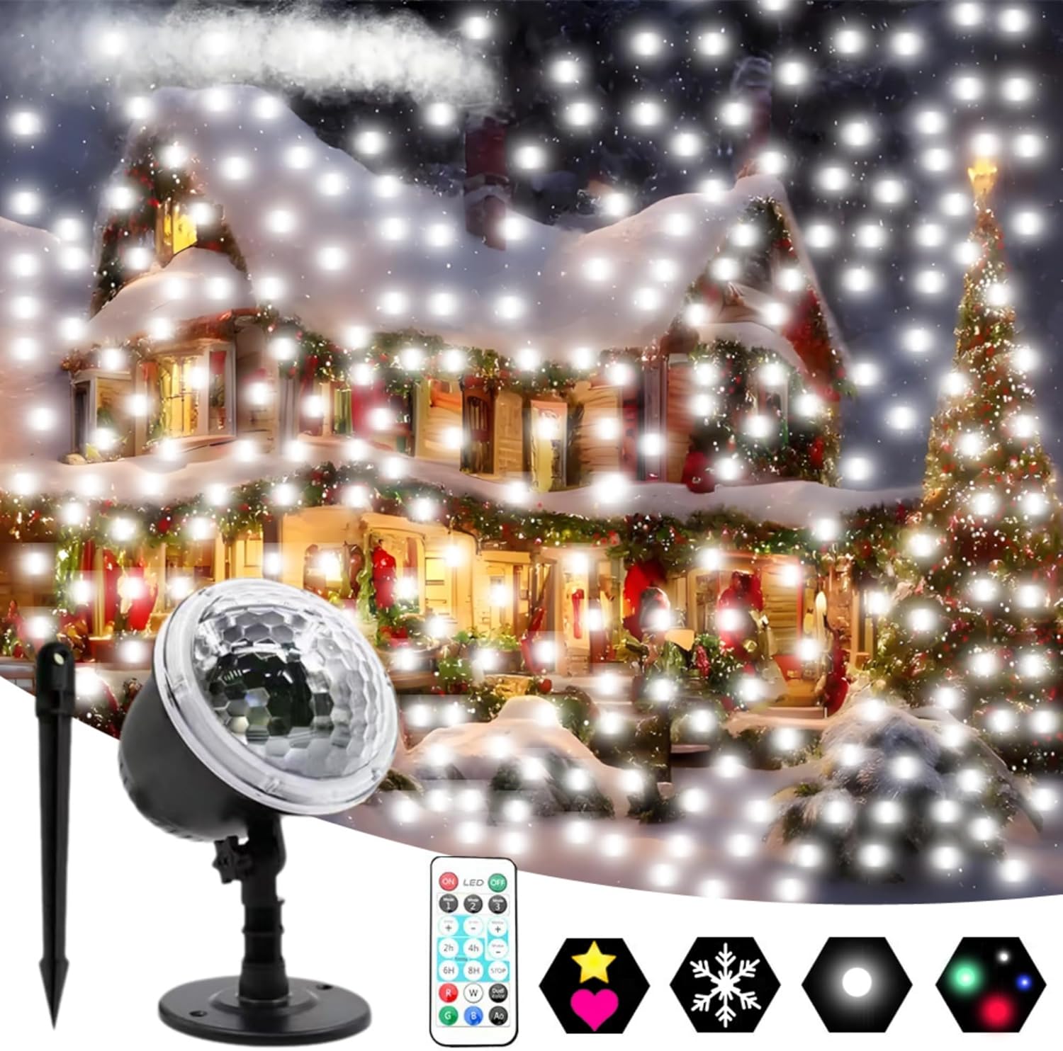 Christmas Projector Lights Outdoor, Firefly Colorful Rotating Falling Star Projection with Remote for Xmas Moving Points Landscape Lights Decorations for Home Indoor Yard Garden Party (Snowball)