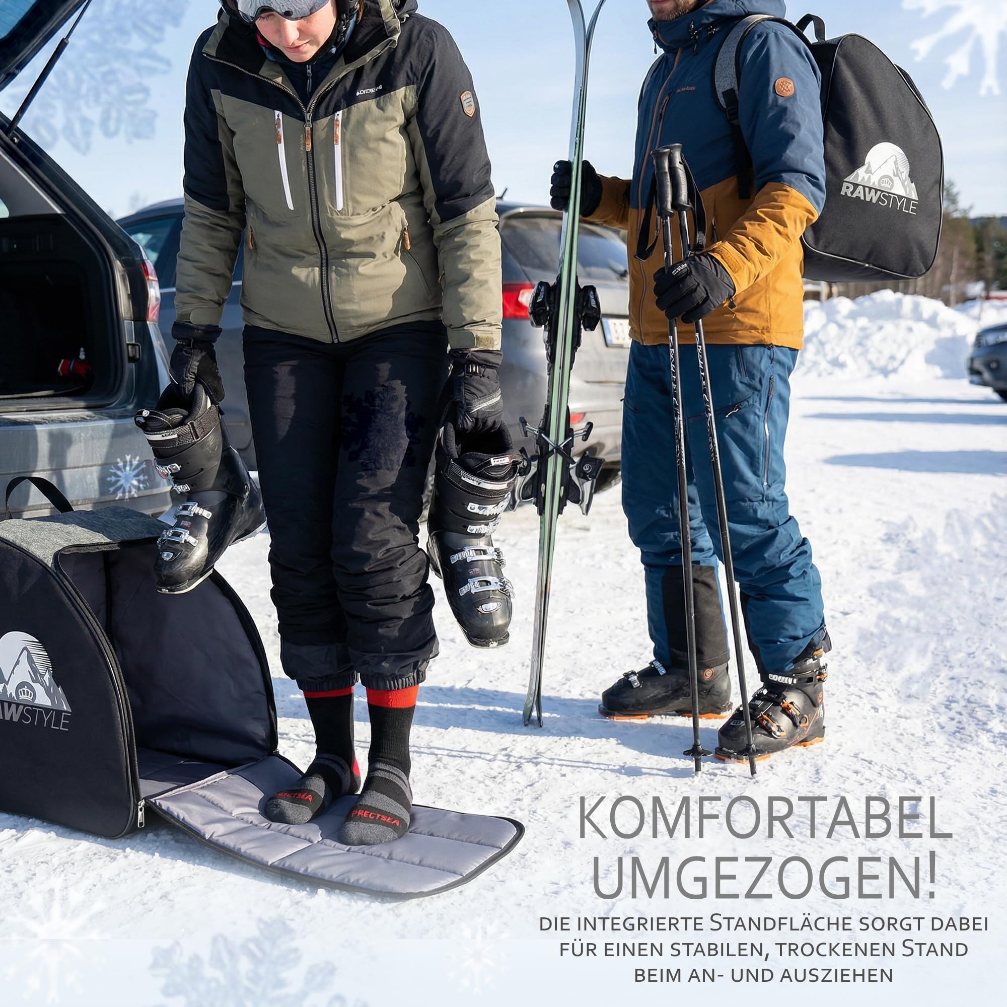 BambiniWelt by Rafael K. Skischuhtasche 40x42x30cm - wasserdichter Skischuh-Rucksack mit Reißverschluss, Tragegriff & Schultergurte - Skischuhaufbewahrung für Skischuhe, Helm & Handschuhe