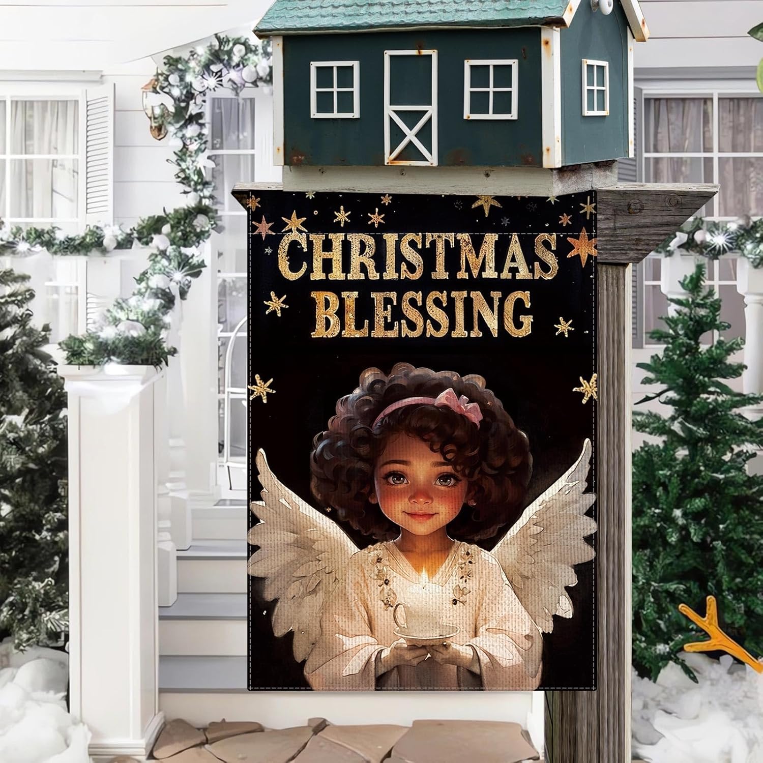 DLZDN Black Girl Blessing Garden Flag Christian Garden Flag 12×18 Inch Double Sided Vertical Burlap Religious Xmas Carols African American Yard Flag Winter Outdoor House Decoration - Image 4