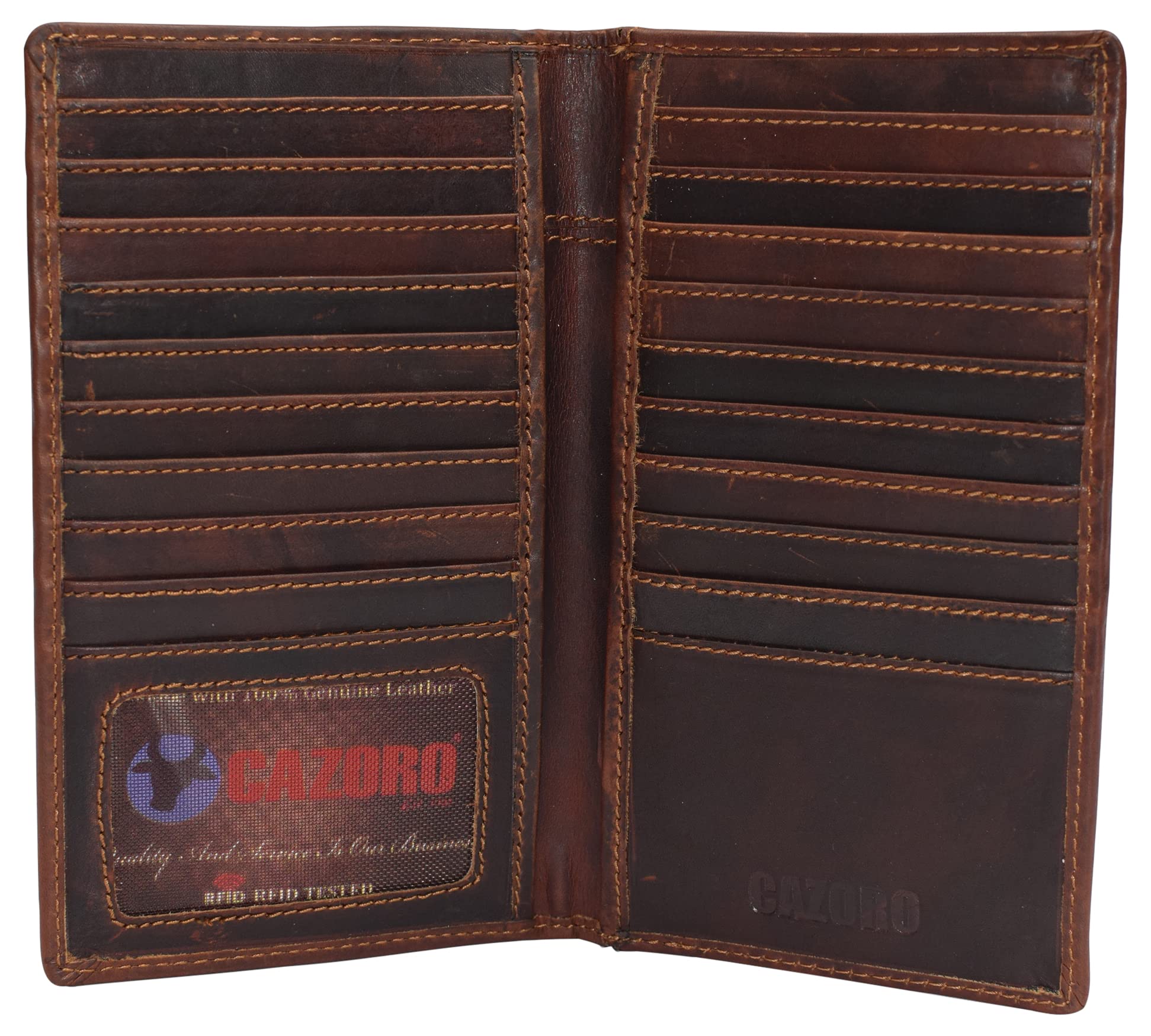 Swiss Marshall RFID Blocking Bifold Genuine Leather Credit Card ID Holder Long Wallet, Cazoro Brown, M, Modern