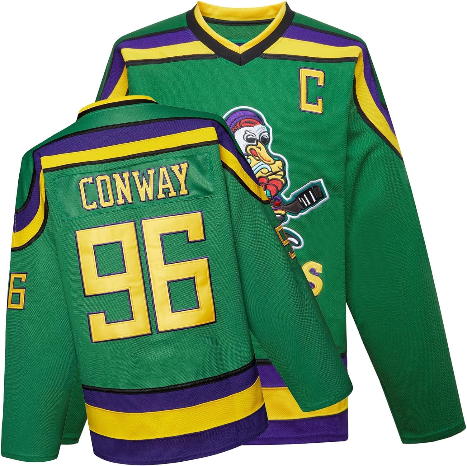 MEBRACS 96 Conway Mighty Ducks Movie Youth Ice Hockey Jersey for Kids (Green96, Small)