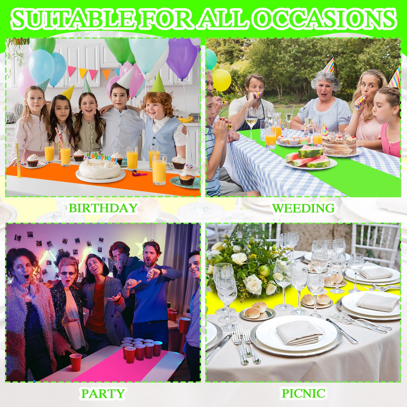 Neon Tischläufer 16 Stück - Bunte Einweg-Läufer Für Partys & Events