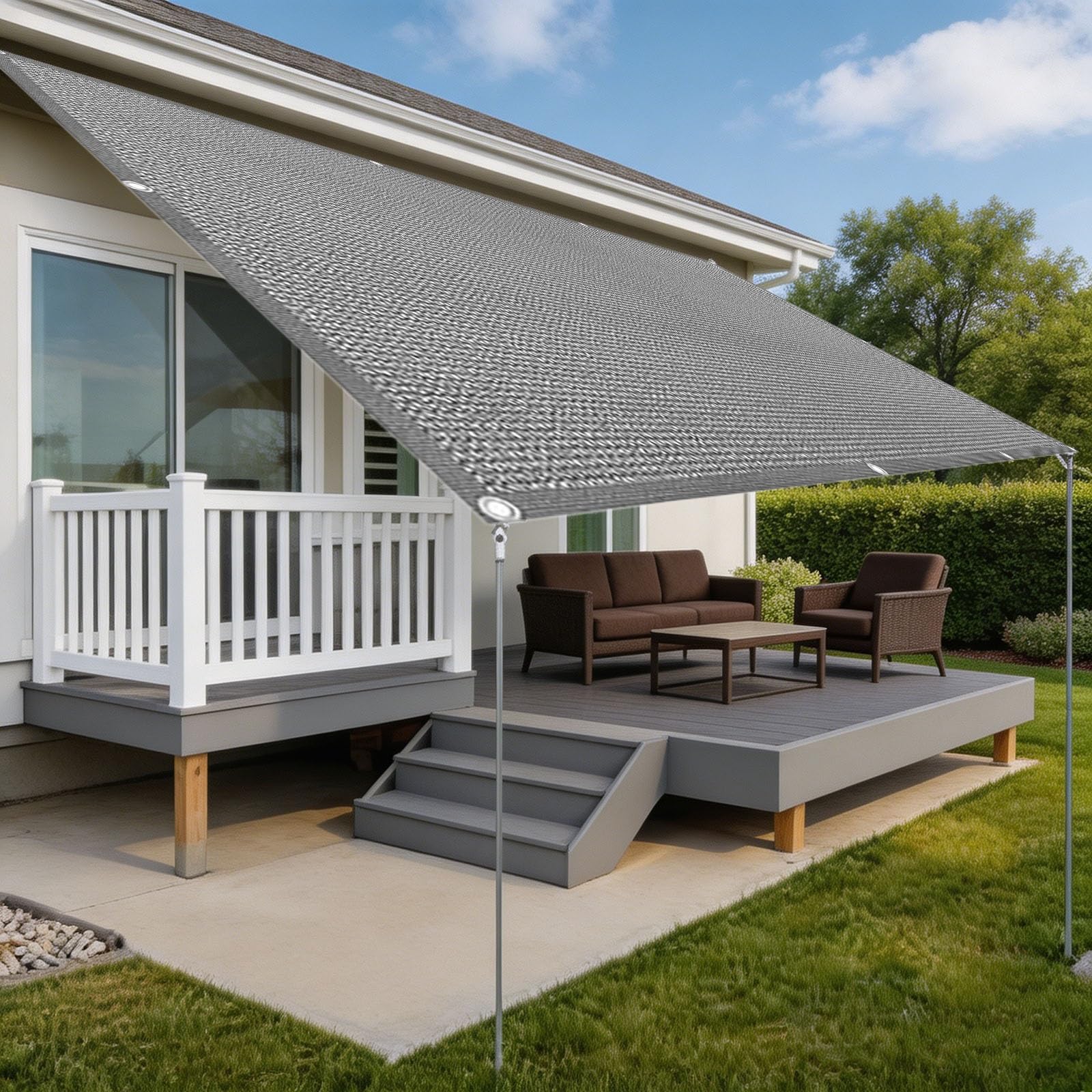 Filet d'ombrage 95% protection UV voile solaire gris avec oeillets pour pergola et patio