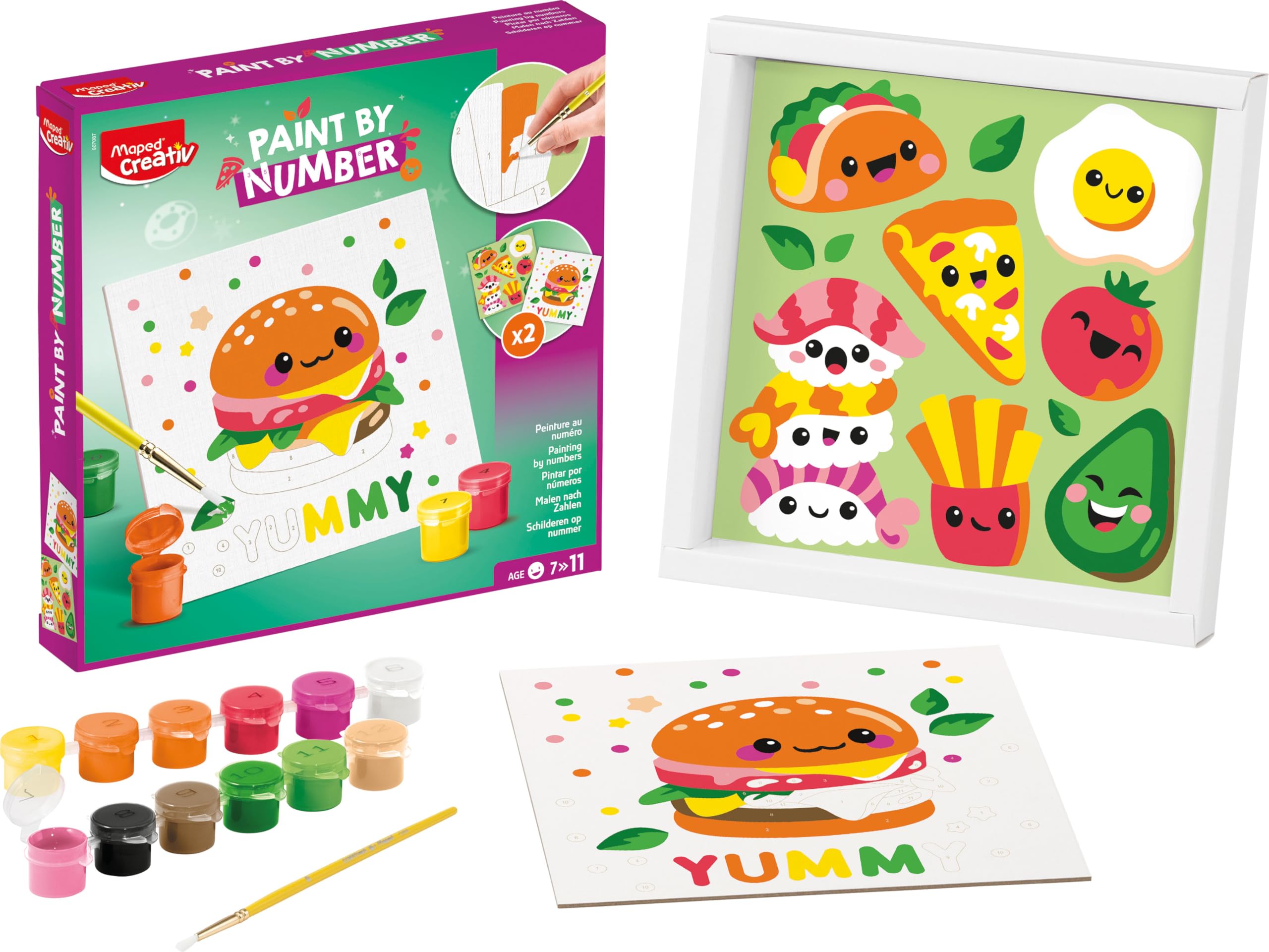 Maped CREATIV - Paint by Numbers - Kawai Food Salé - Painting Activity for Children - Paint by Numbers kit - Creative Hobby - Ages 7 and Above