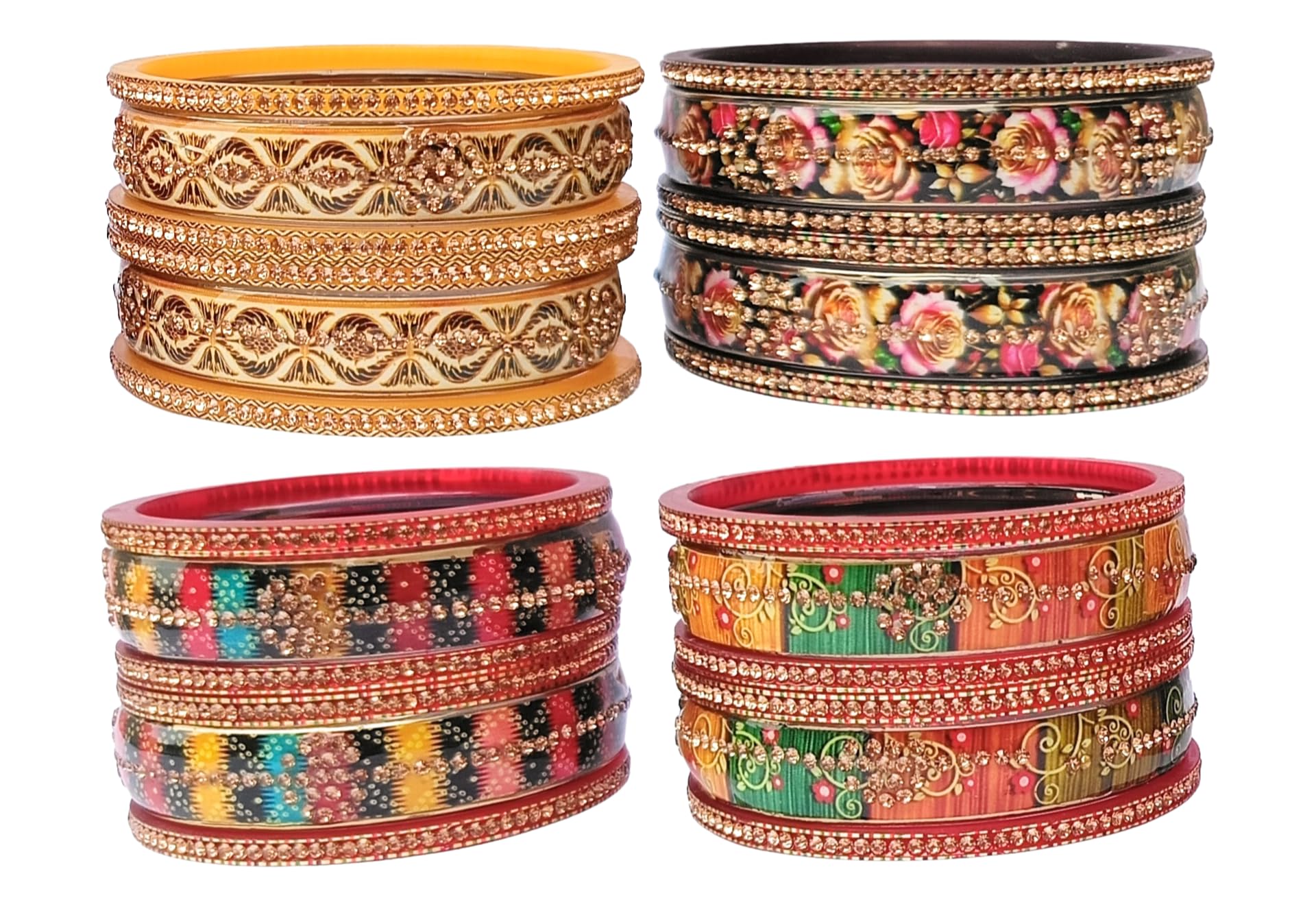 SPARSHIKA Premium Glass Kada Bangle Set for Women (24 Pcs) | Multicolor Designer Chudi Combo | Traditional Stone Work Bangles | Firozabad Handmade Ethnic Bracelet Set for Girls |