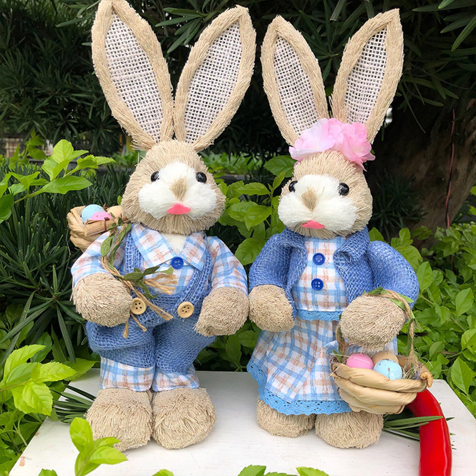 2 Pezzi di Figurine pasquali Decorazioni per fattorie sculture di Animali in Paglia Artigianali per Esposizione da Tavolo Festival