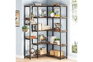 TIYASE 5-Shelf Corner Book Shelf Organizer Wall Mount | Modern Etagere Bookcase