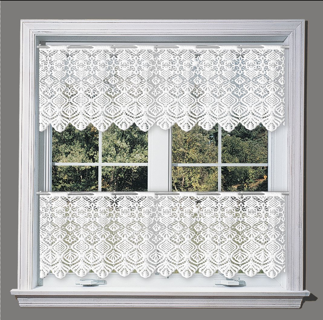 MforStyle White CAFÉ Net Curtain LACE - Kitchen Bathroom curtain - HEMMED Sides - Ready to hang - MANY SIZES - (selected curtain: 9 Metres Width, DROP: 14" (35cm)