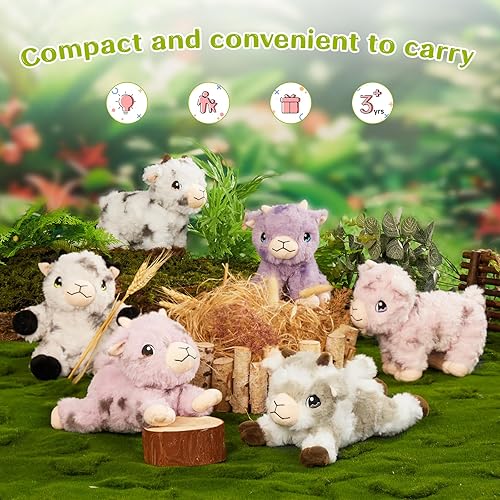 Miniatura 4 de Tezituor Juego de 6 animales de peluche de oveja, 8 pulgadas, lindo peluche de cordero para fiesta de cumpleaños, juguete de cordero de oveja de