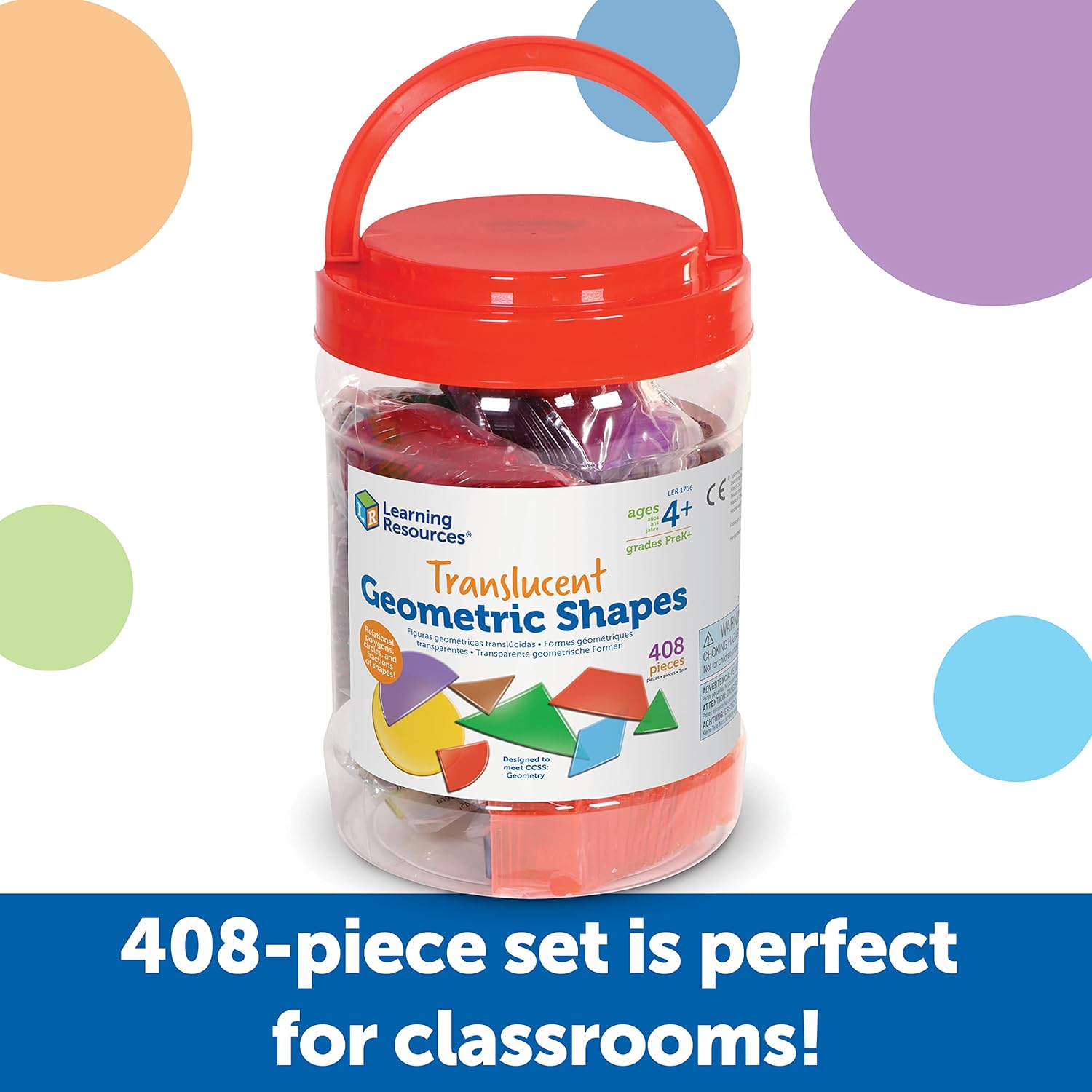 Learning Resources Translucent Geometric Shapes - Light Table Manipulatives for Kindergarten, Early Math Toys, Translucent Pattern Blocks for Classroom and Homeschool, Teacher Must Haves