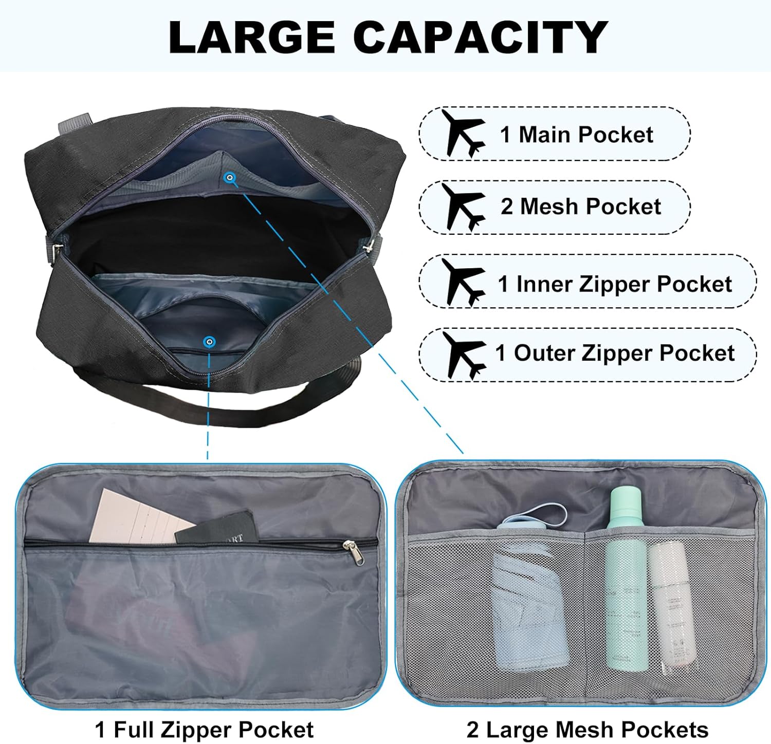 For Spirit Airlines Personal Item Bag 18x14x8 in Underseat Carry-on Luggage foldable Travel Duffle Bag for Airplanes(30L, Black) - Image 4