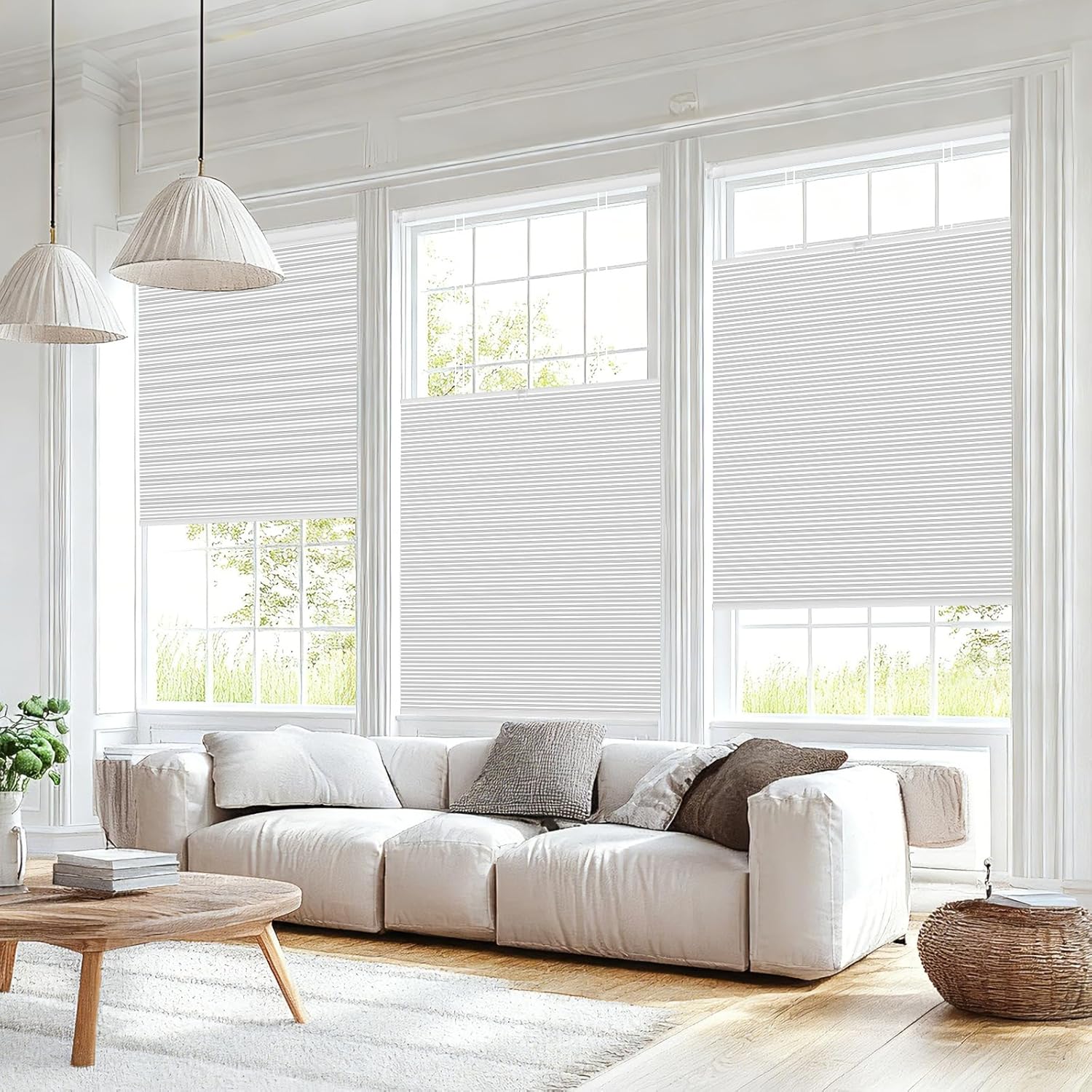 Shade&Beyond No Tools No Drill Blinds for Indoor Windows, Cordless Top Down Bottom Up Cellular Honeycomb Shade for Window, Blackout Thermal Insulation Noise Reduction, 22" W x 48" H, White