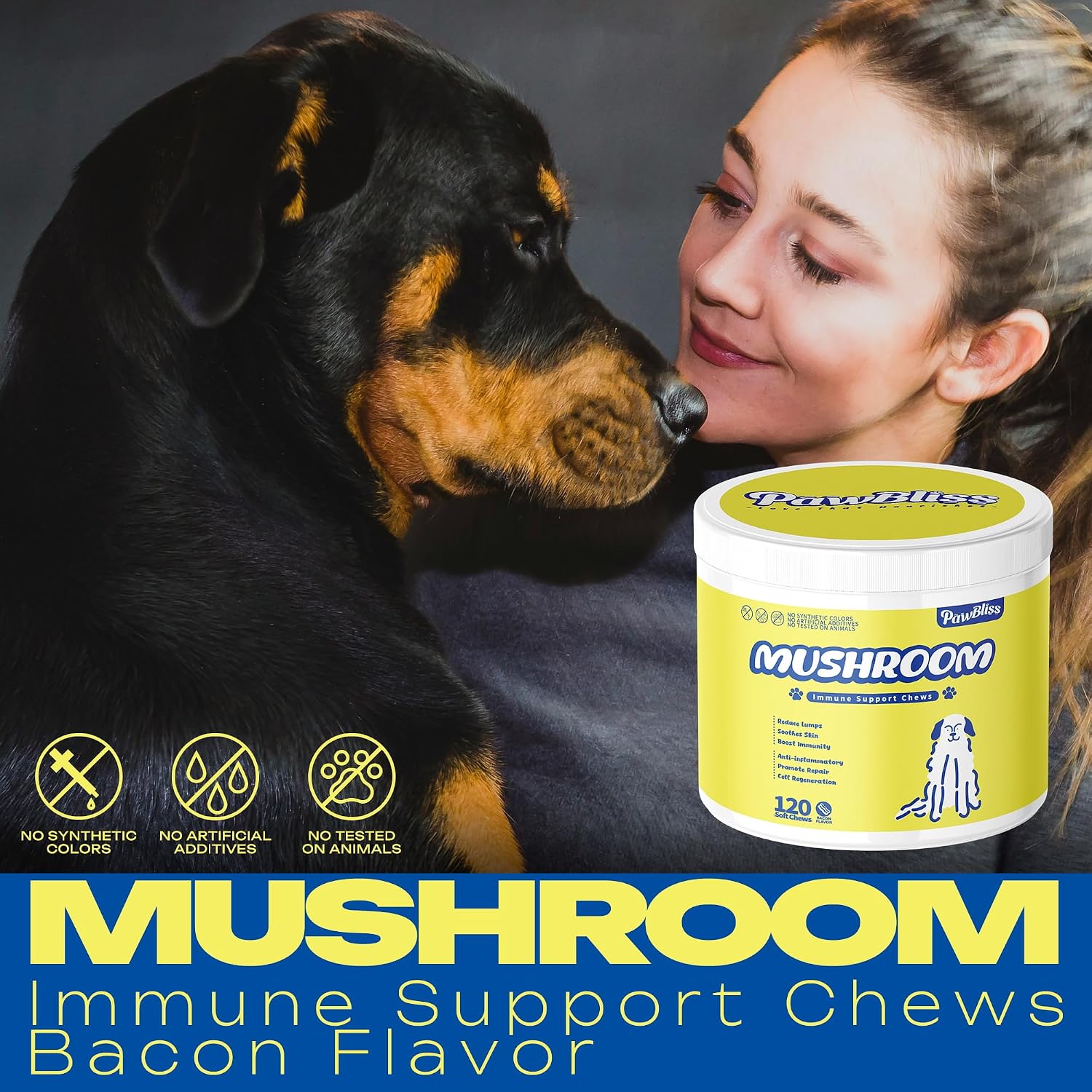 Turkey Tail Mushroom for Dogs Lumps and Bumps - Mushroom Immune Support for Dogs- Mushroom Blend with Shiitake, Lion's Mane, Maitake, Reishi, Cordyceps, Chaga-120 Soft Chews