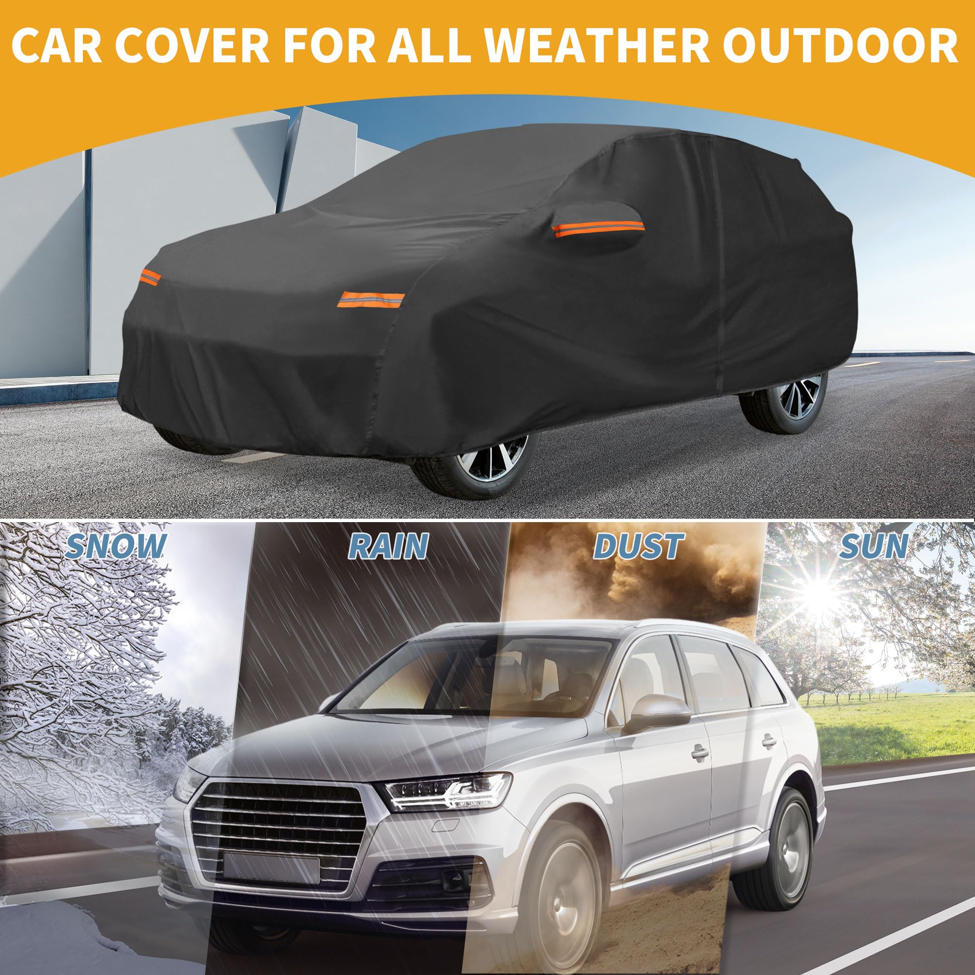 Copriauto Impermeabile Per BMW X5 18-23 1Pc | Nero, 190T-PU, 445X185X140 Cm, Esterno, Copertura Completa, Cerniere Laterali, Elastico, Strisce Riflettenti
