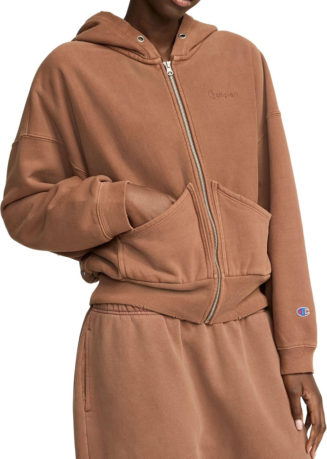 Champion womens Zip-up Hoodie, Vintage Wash, Running Women C Logo