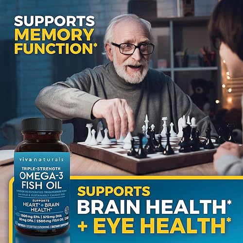 Miniatura 6 de Viva Naturals Aceite de Pescado Omega-3, Triple Potencia, 2500 mg, 60 Cápsulas Blandas – Ácidos Grasos Omega 3 Re-Esterificados Incluyendo EPA, DHA