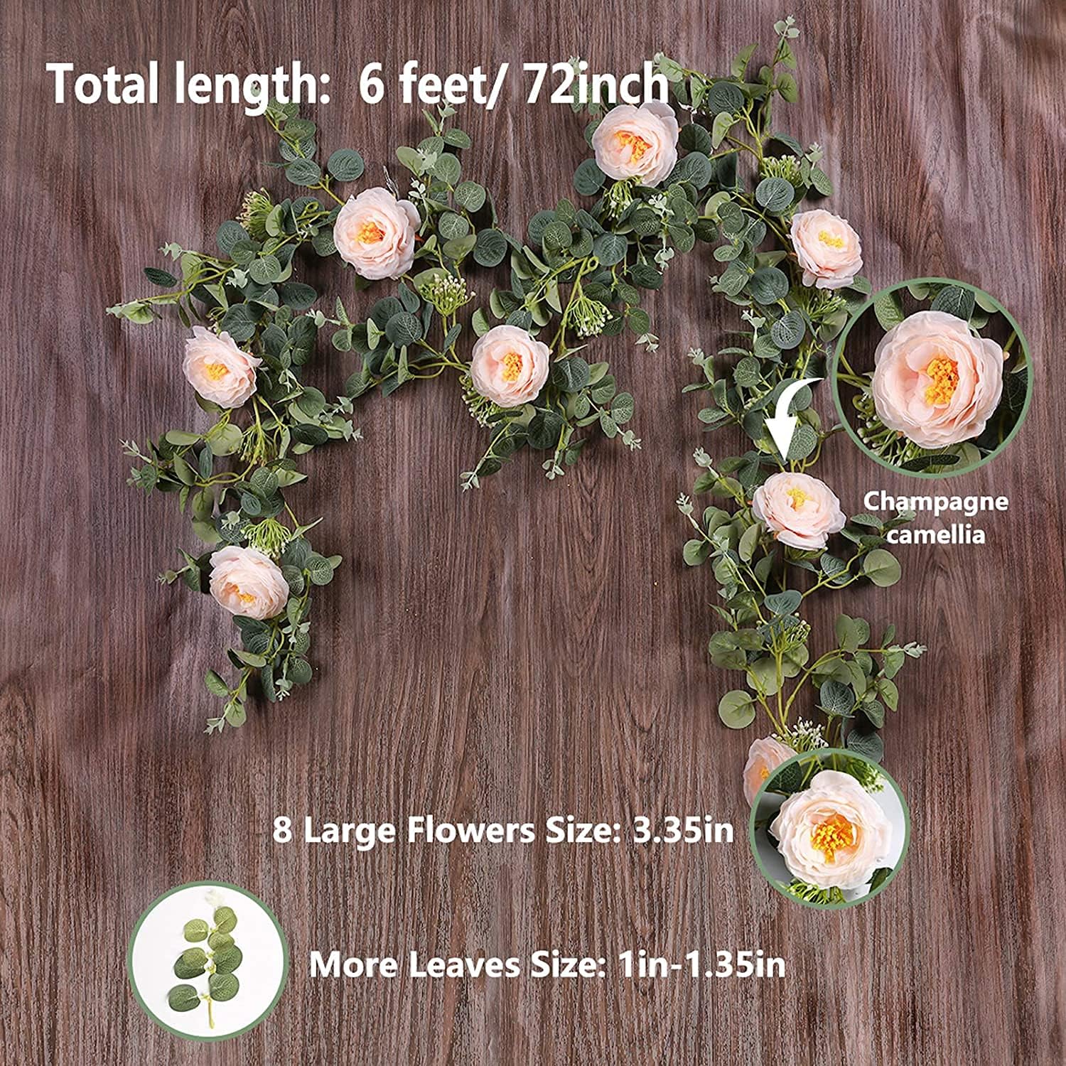 Miracliy 2 Pack Eucalyptus Garland with Blush Pink Rose, Greenery Garland Bulk Artificial Silk Floral Eucalyptus Leaves Vines for Wedding Party Table Mantle Wall Home Room Decor.