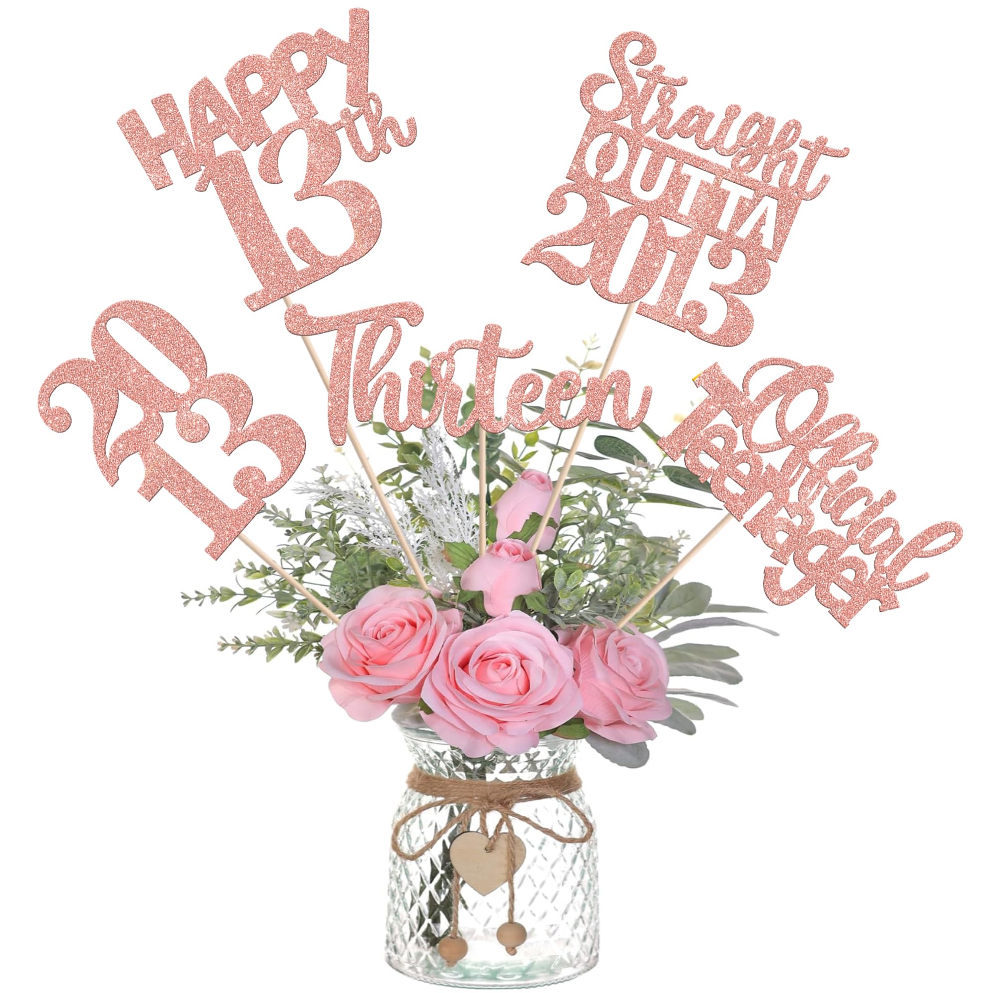 15 PCS 13th Birthday Centerpiece Sticks Thirteen Happy 13th Straight Outta 2013 Table Flower Centerpieces Sticks Cheers to 13 Floral Decorations for 13th Birthday Party Centerpieces Supplies Rose Gold