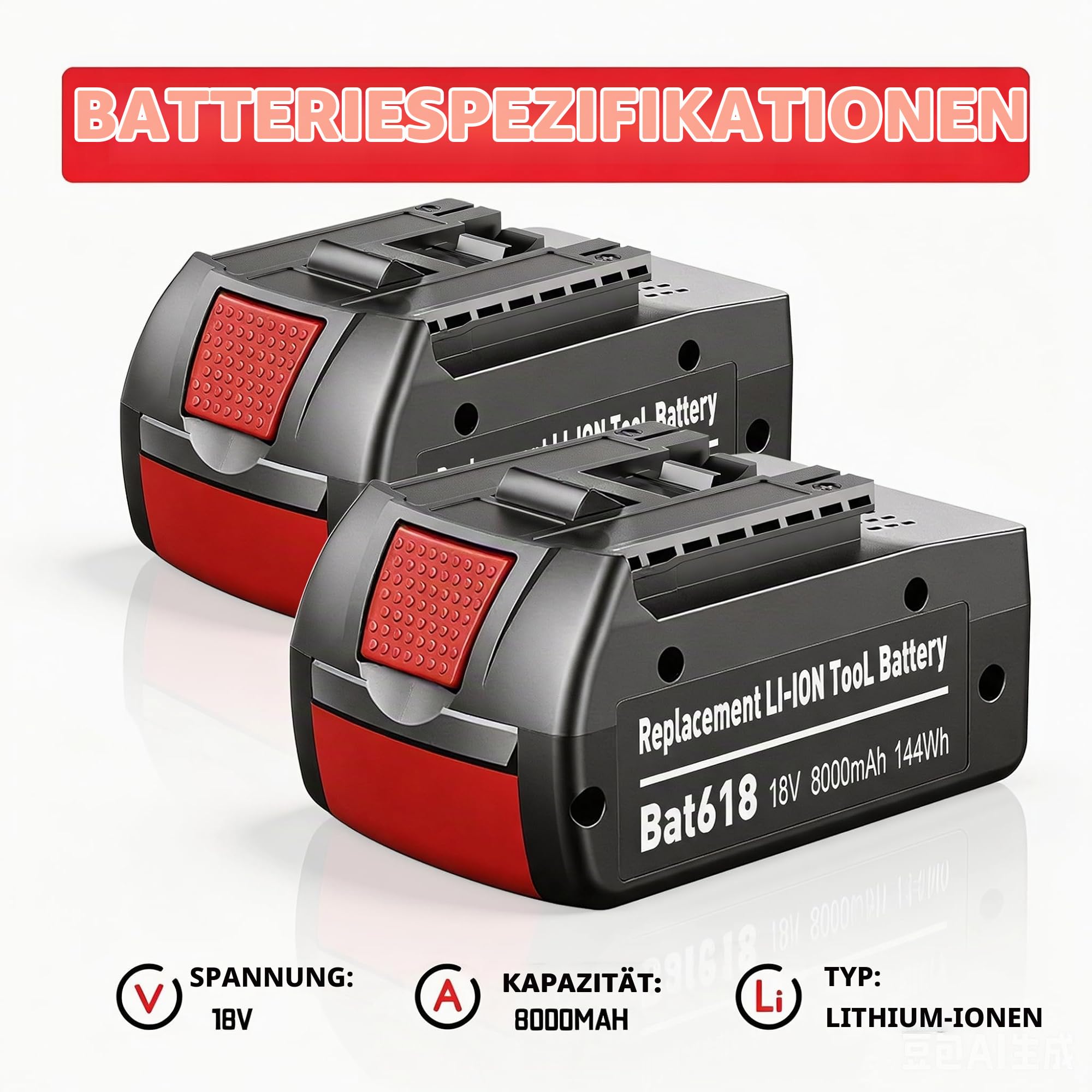 2 X 18V 8.0Ah GBA Ersatzakku für Ersatzakku für Bosch akku 18V BAT618 | Premium Li-Ionen Werkzeugakku für für Bosch Professional 18V System BAT618G BAT609 BAT609G BAT619 BAT619G BAT610 Ersatzteile