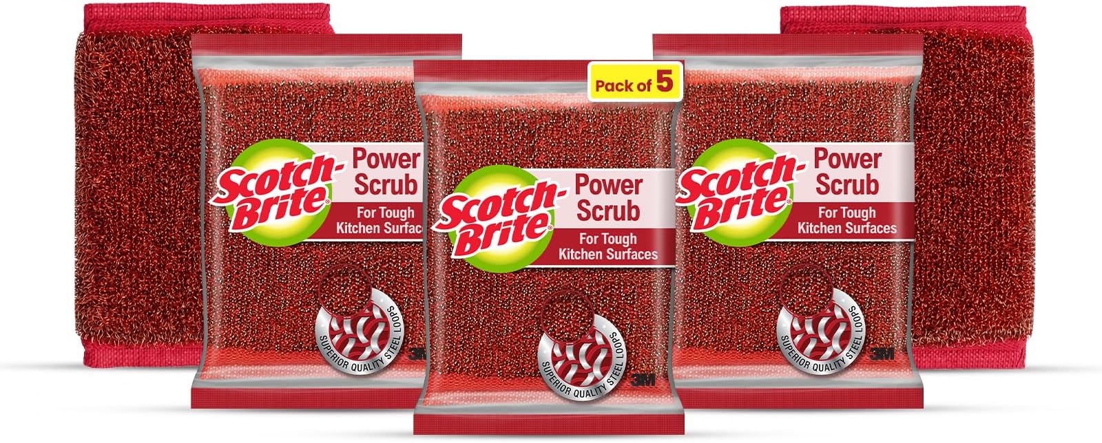 Power Scrub with Steel Mesh for Utensil Cleaning | Removes Tough Stains | Utensil Scrubber | Pack of 5