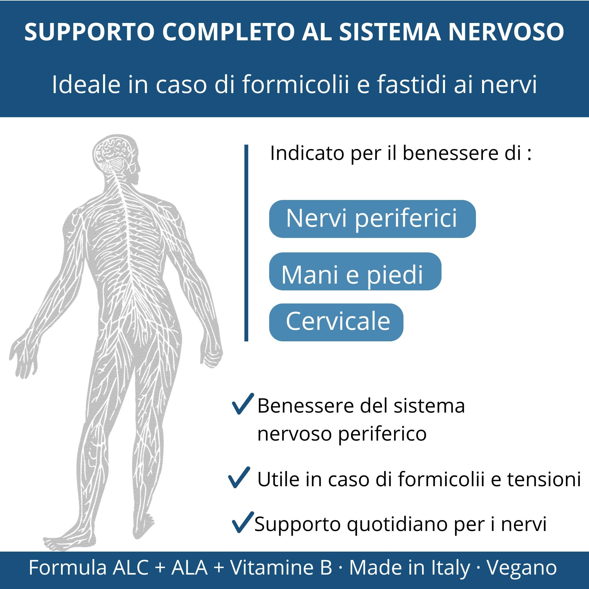 VIMPHARMA Integratore di Acetil l Carnitina Acido Alfa Lipoico Niacina NEUROMET Vegano Naturale Efficace per benessere Sistema Nervoso Stanchezza 60 Cpr Made in Italy