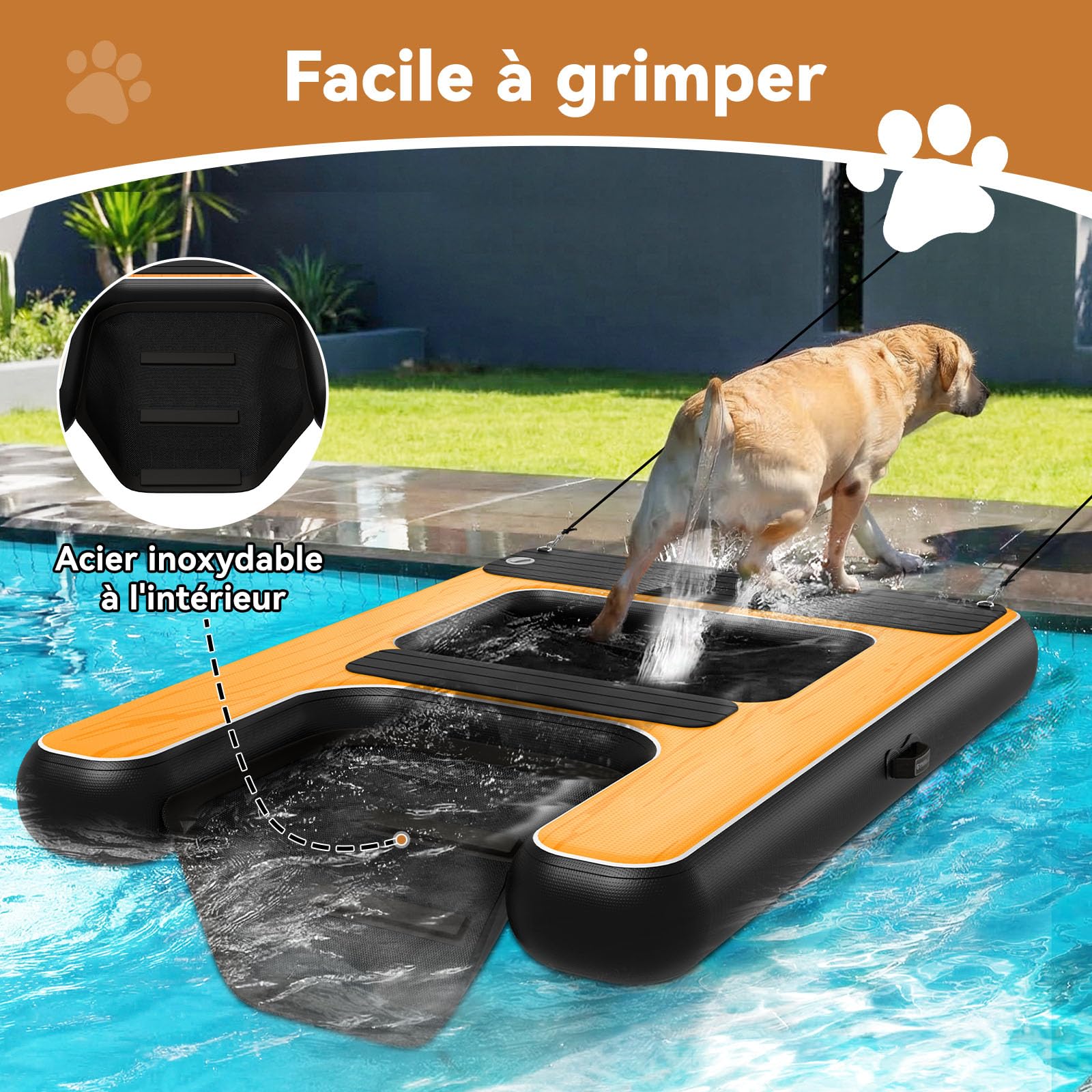 Rampe D'Accès À l'eau Gonflable pour Chien 170 x 120 cm, Plateforme Gonflable Et Rampe 2 en 1, Convient Aux Chiens Jusqu'à 150 Kg, Idéale pour La Piscine, Les Bateaux et Les Pontons