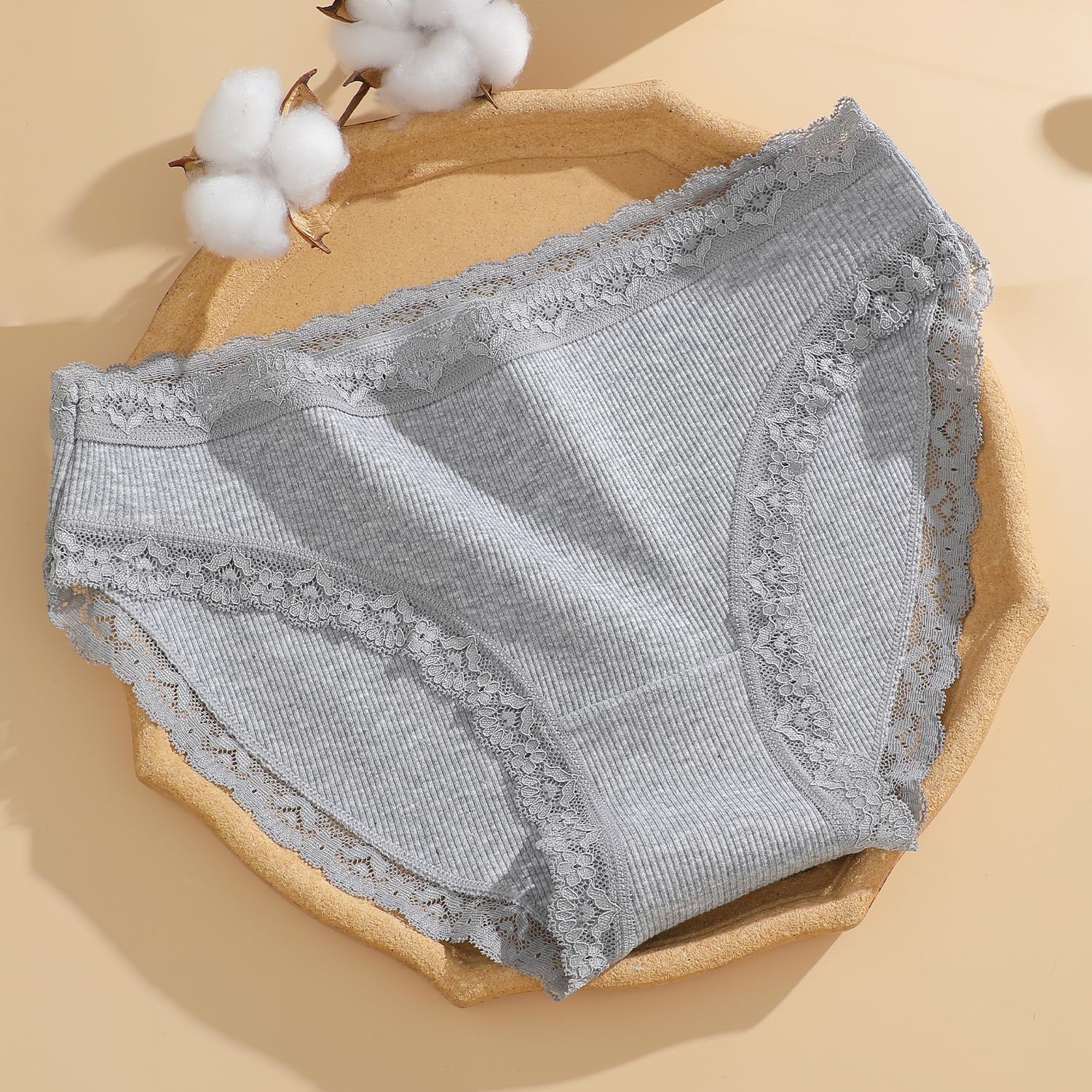 ALL OF SHE Mutande Donna Cotone – Slip Donna Cotone Morbido con Pizzo, Biancheria Intima Comoda e Traspirante, Confezione da 5 Slip, Taglie S-2XL