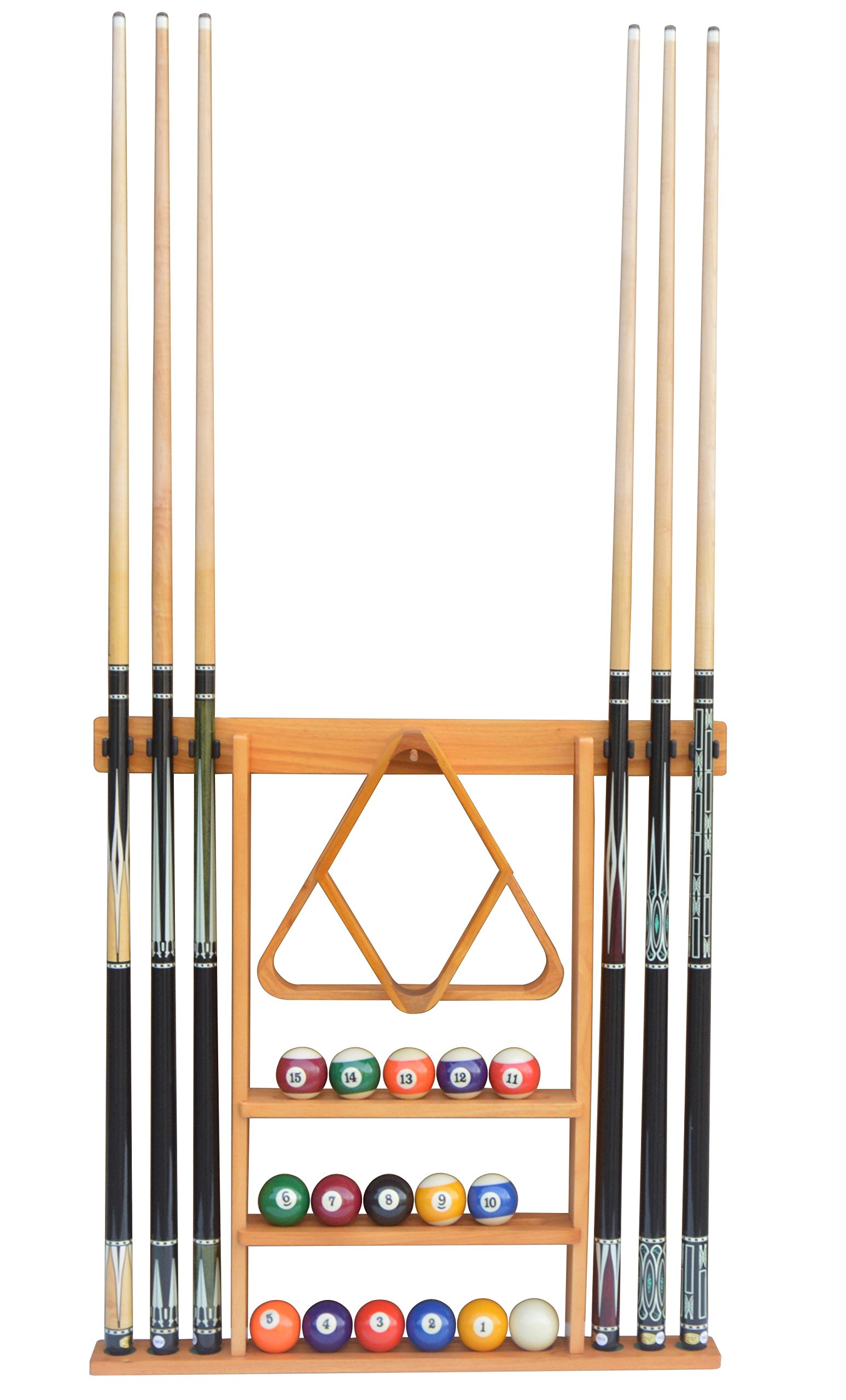 Flintar Wall Cue Rack, Premium Billiard Pool Cue Stick holder, Made of Solid Hardwood, Improved Direct Wall ing, Cue Rack Only (Cues, Balls and Ball Rack not included), Oak Finish