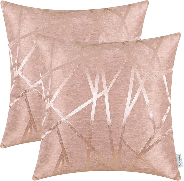 CaliTime Cushion Covers Pack of 2 Throw Pillow Covers Cases for Couch Sofa Home Decor Modern Shining & Dull Contrast Triangles Abstract Lines Geometric 40cm x 40cm Dusty Pink