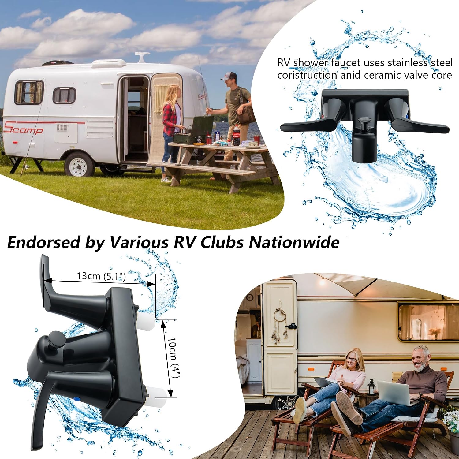 RV Shower Faucet, Camper Shower Faucet with Hose and Head | 4" RV Outside Shower for Travel Trailer, Camper, Motorhom, Matte Black