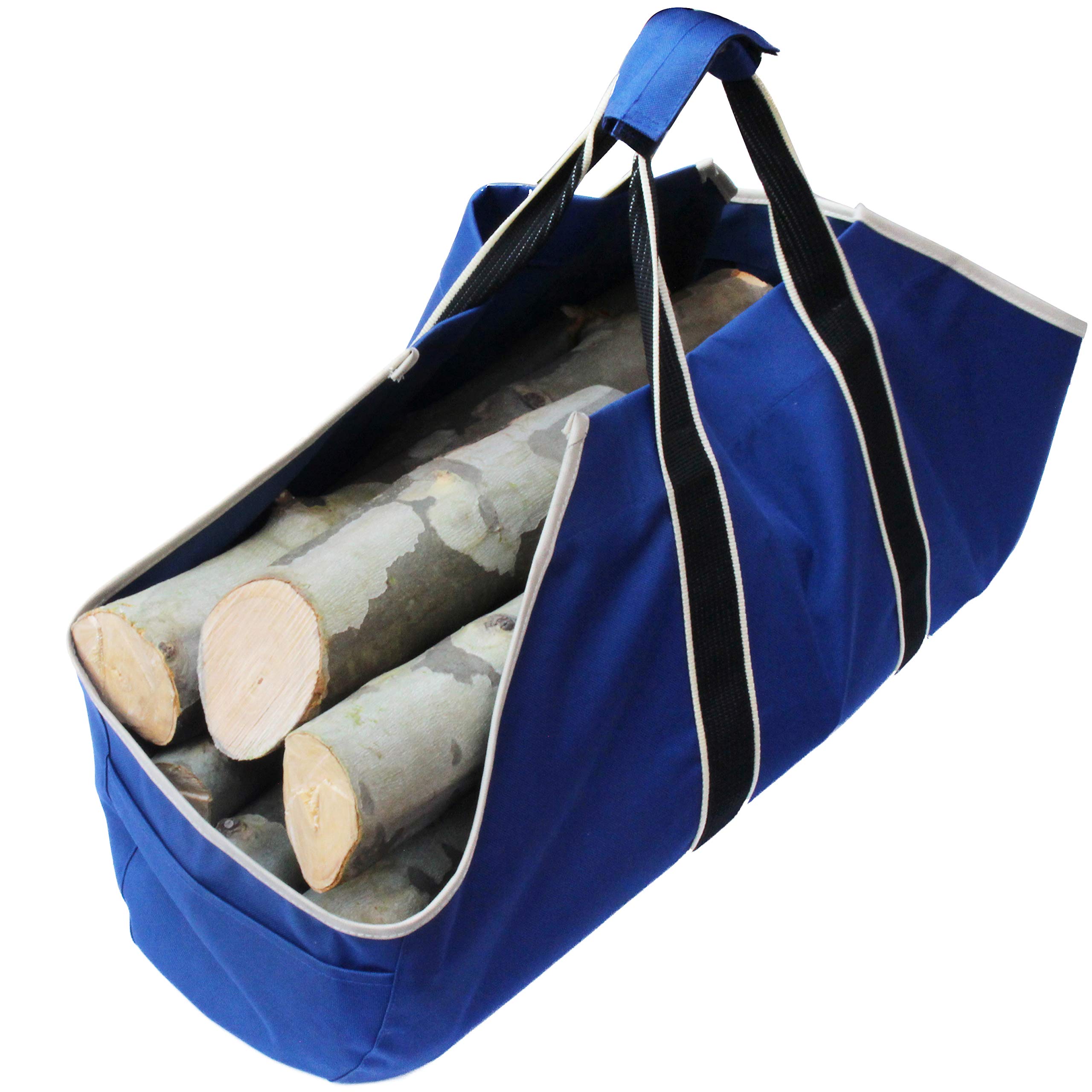 Gardzen Large Canvas Log Carrier - Heavy Duty Dust-Proof Firewood Tote Bag - Fireplace Wood Stove Accessories - Best Firewood Holder Carrying Wood Single Handle Blue GLT01