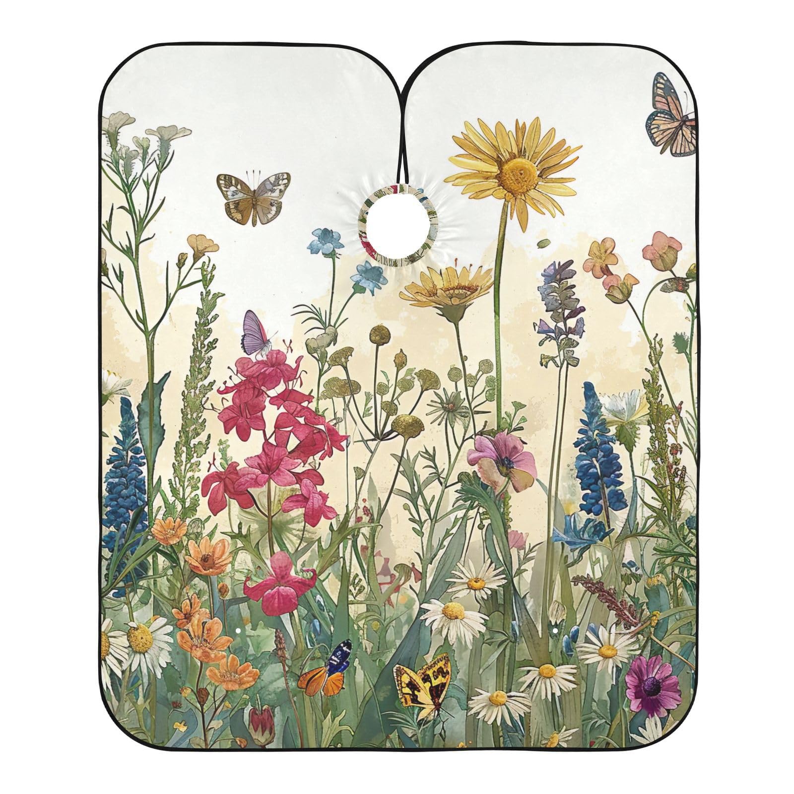 Hezely Wildflowers Field Hair Dye Cape, Barber Cape for Adults,Waterproof Salon Cape,Waterproof Hairdressing Styling Hair Cutting, 65