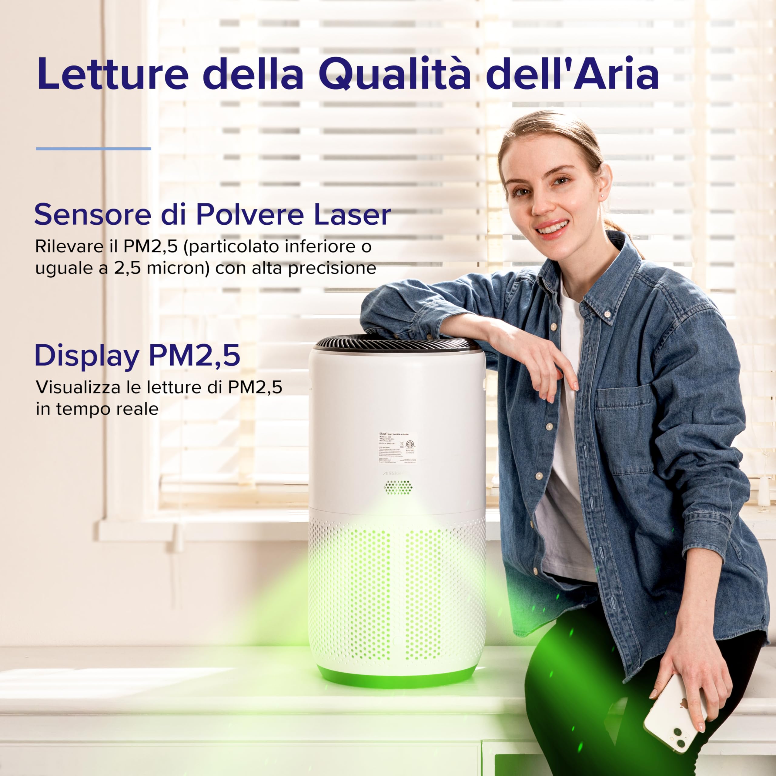 Levoit Purificatore d'Aria Intelligente con App e Alexa, Filtro HEPA + Carbone Attivo, CADR 433 m³/h fino a 90 m², Silenzioso, Display PM2.5, Modalità Auto, per Allergie Odori Allergi Polvere Polline