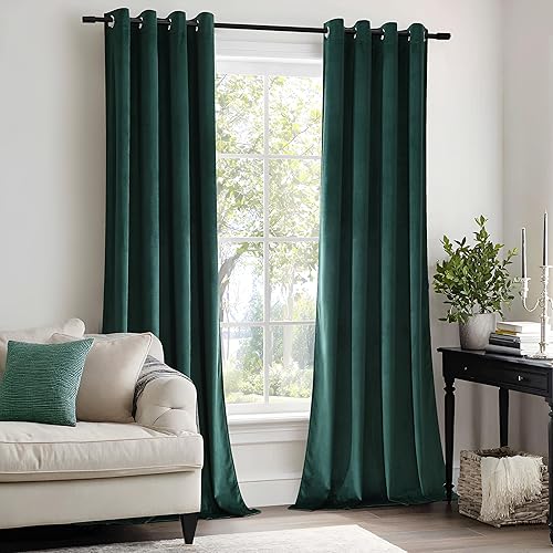 Miniatura 5 de Cortinas opacas de terciopelo verde oscuro de 84 pulgadas de largo, con ojales, para dormitorio, bloqueo de luz, aislamiento térmico, juego de 2