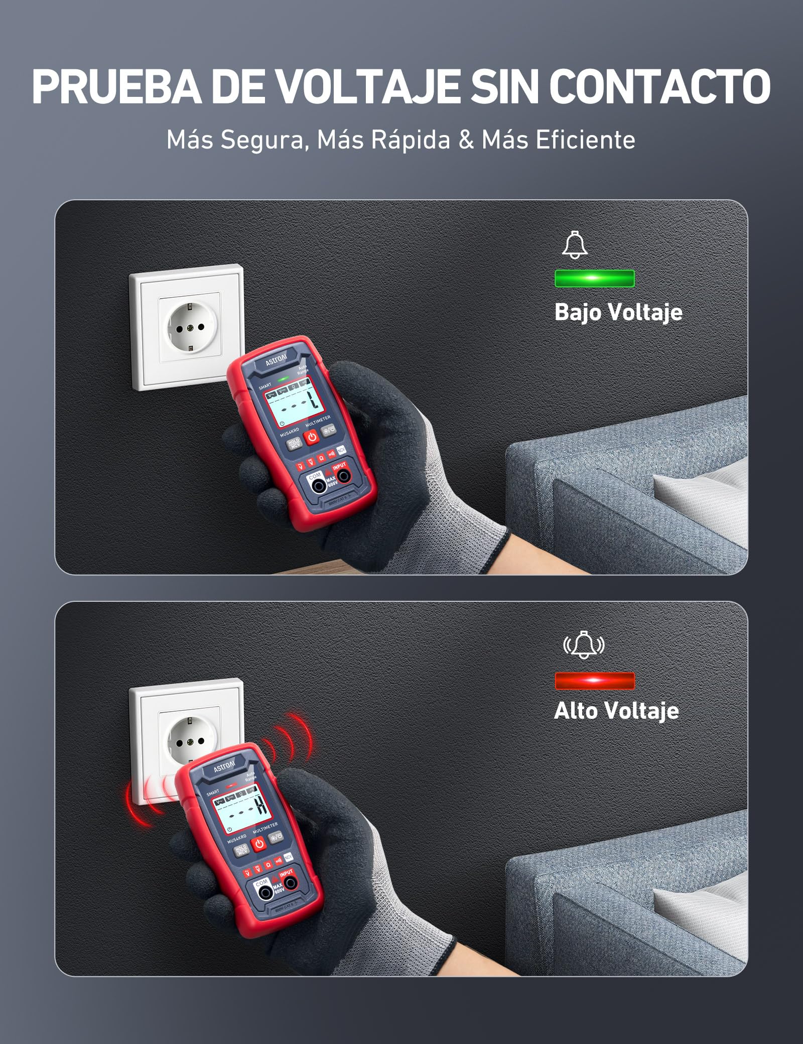 AstroAI Multímetro Digital Inteligente 4000 Cuentas, Polimetro Digital de Larga Duración, Tester Electricista de Rango Automático para Voltaje CA/CC, Resistencia y Continuidad